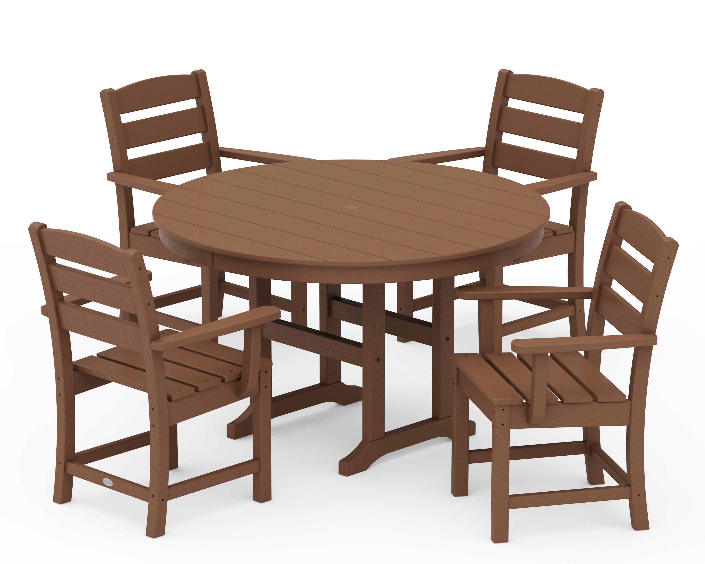 POLYWOOD Lakeside 5-Piece Round Farmhouse Dining Set in Teak