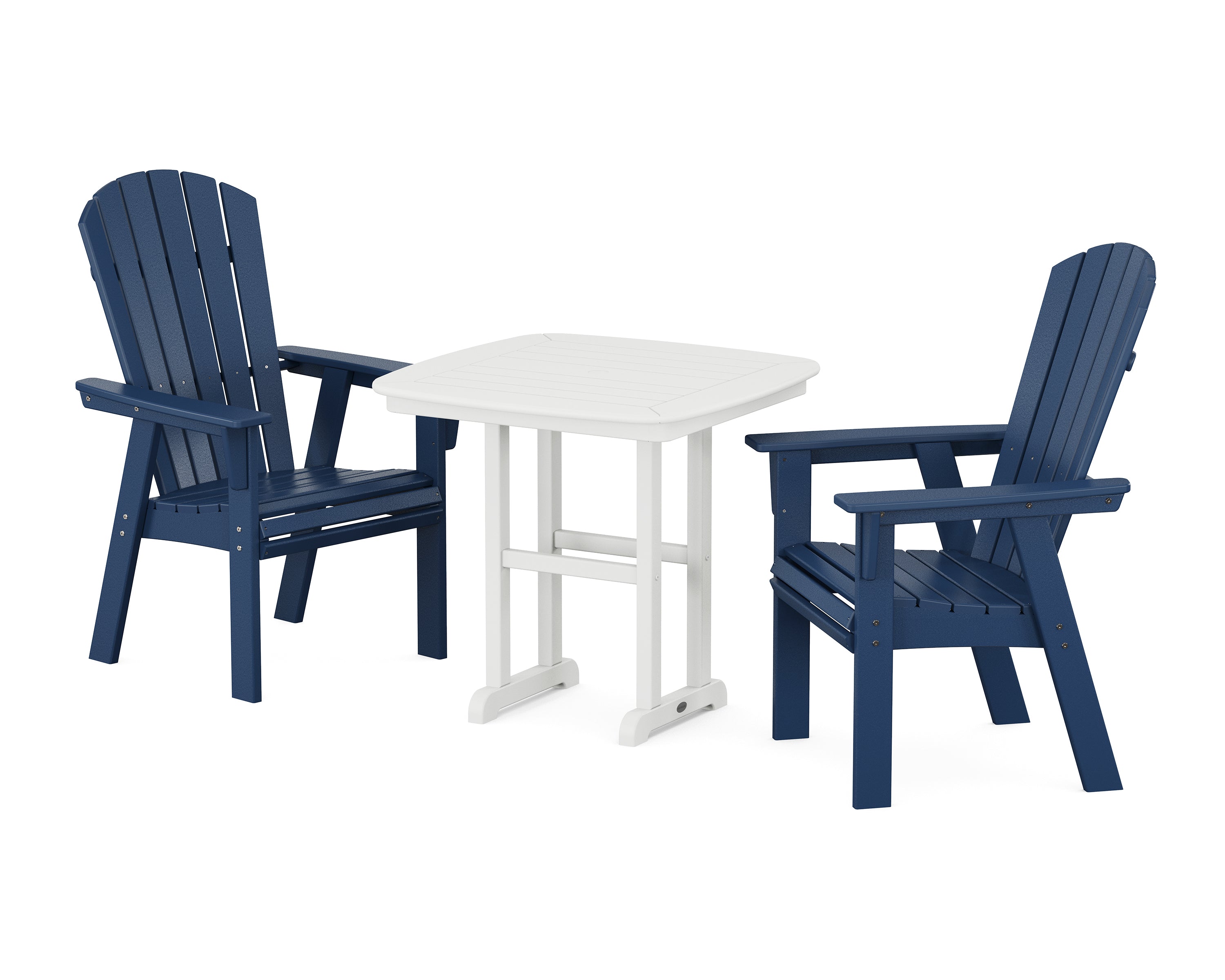 POLYWOOD® Nautical Adirondack 3-Piece Dining Set in Navy / White