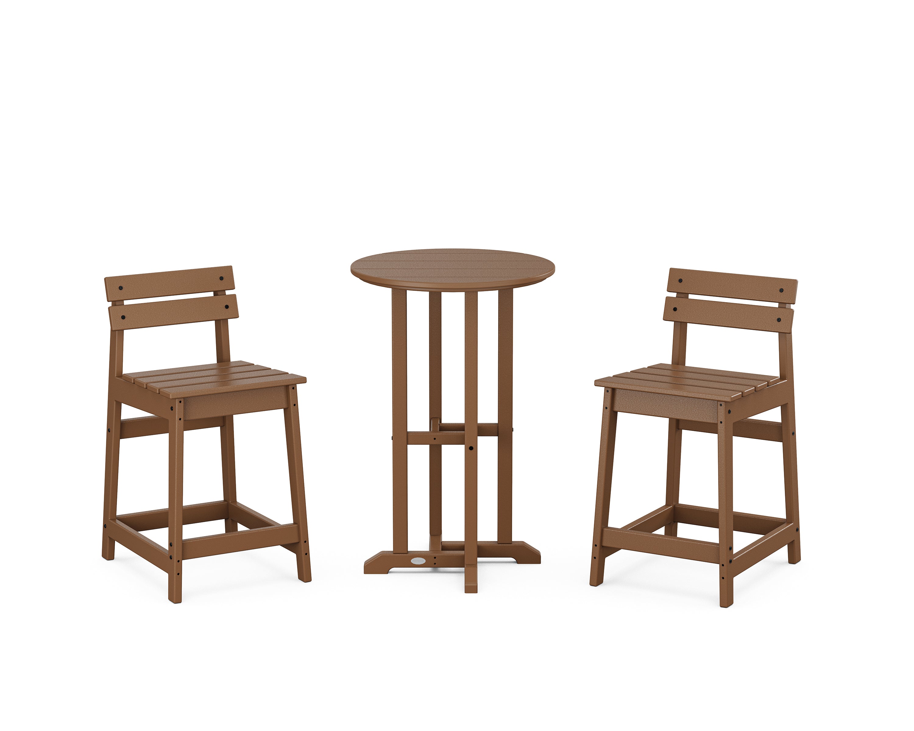 POLYWOOD Modern Studio Plaza Lowback 3-Piece Bistro Counter Set in Teak