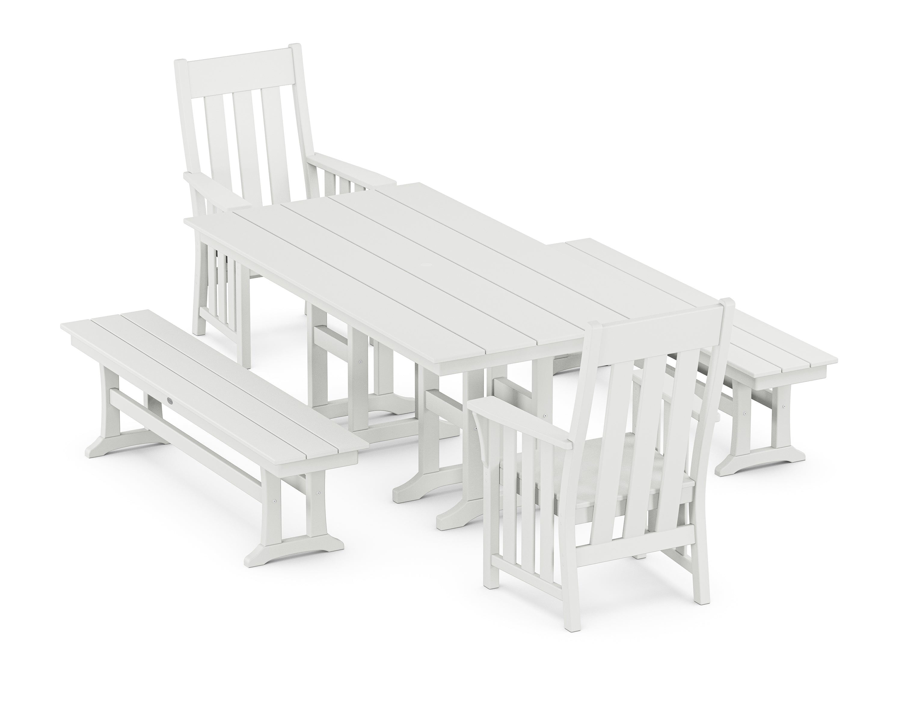 Martha Stewart by POLYWOOD® Acadia 5-Piece Farmhouse Dining Set with Benches in White