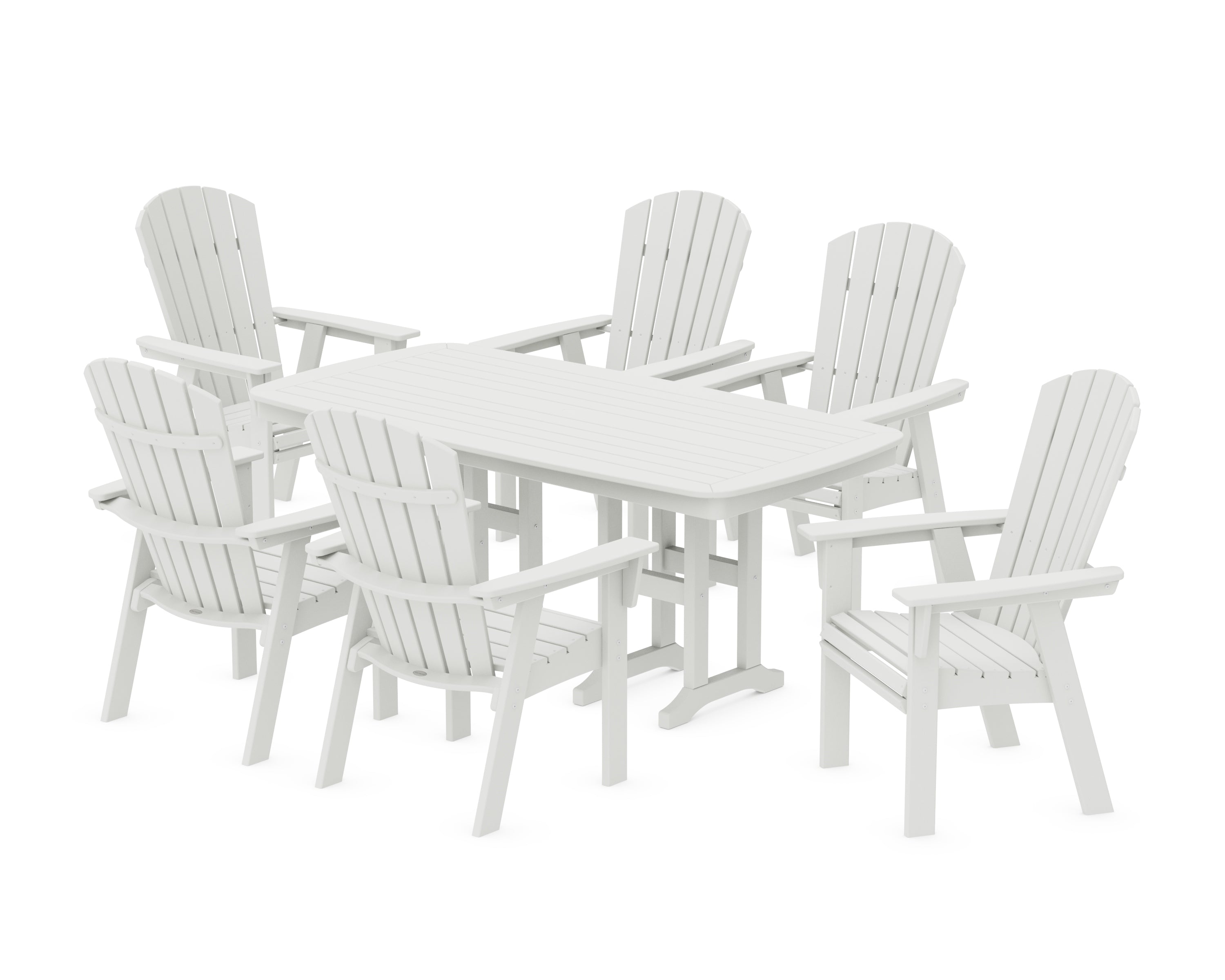 POLYWOOD Nautical Curveback Adirondack 7-Piece Dining Set in Vintage White