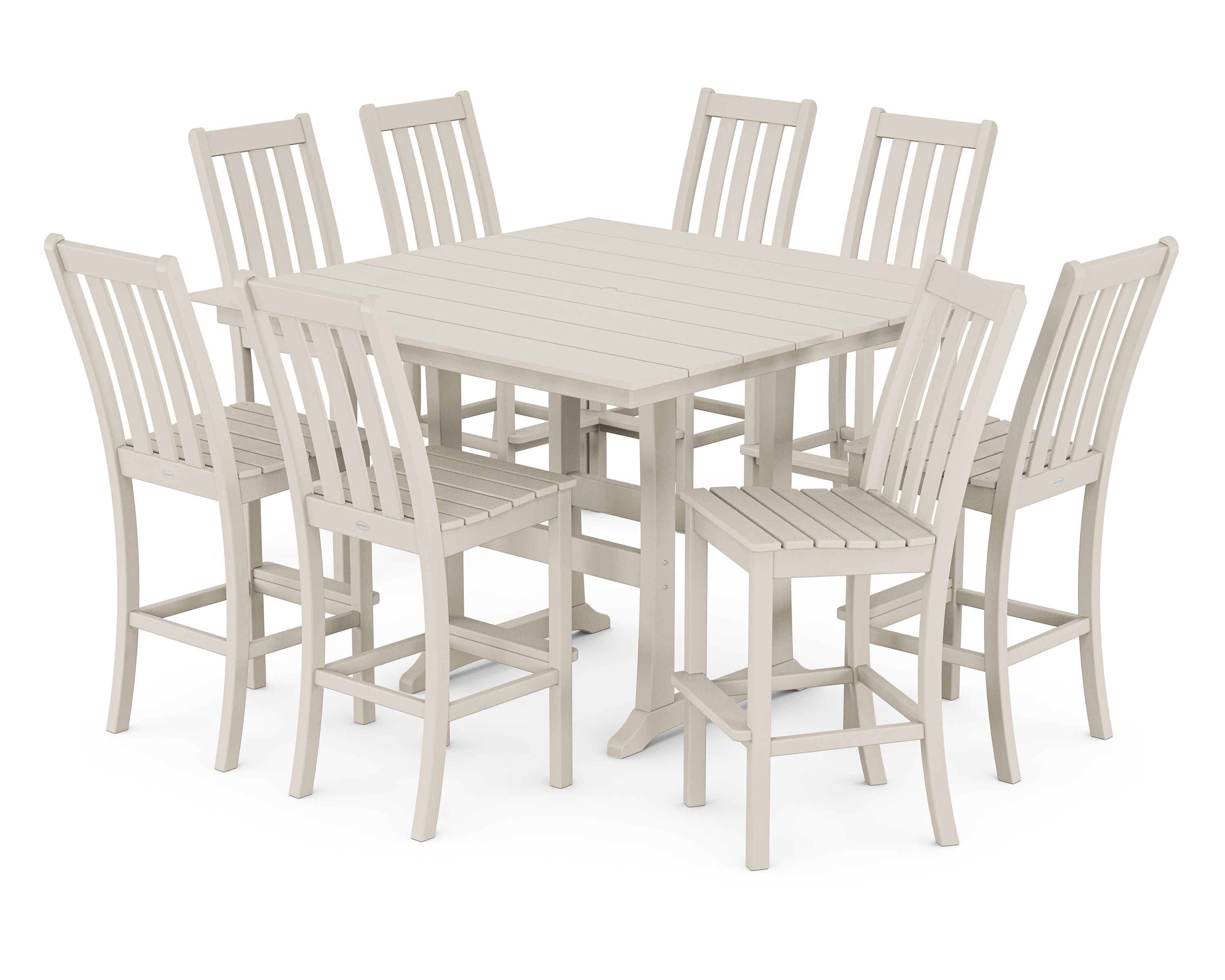 POLYWOOD Vineyard 9-Piece Farmhouse Trestle Bar Set in Sand