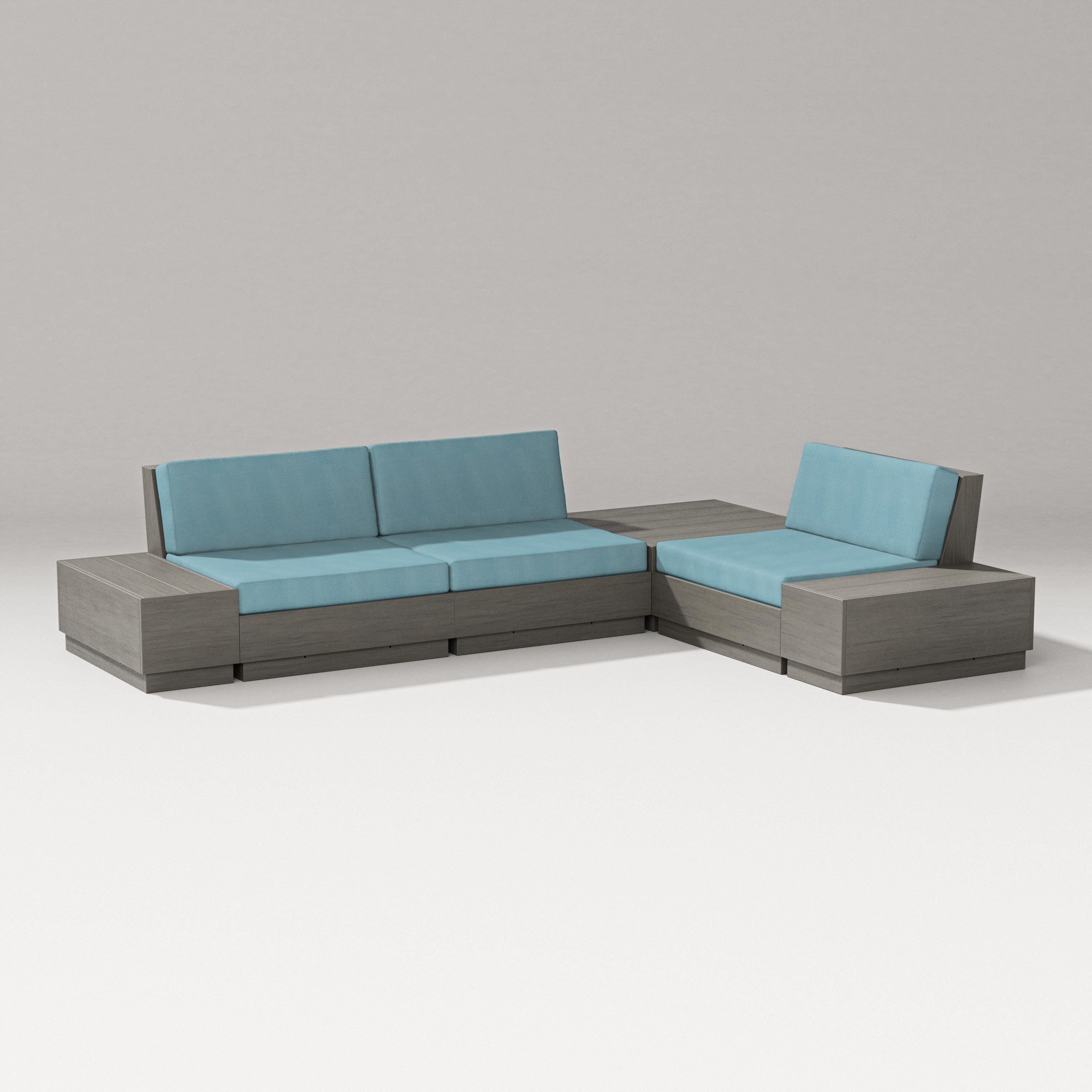 PW Designer Series Elevate 6-Piece Corner Sectional in Driftwood / Lattice Sky Blue