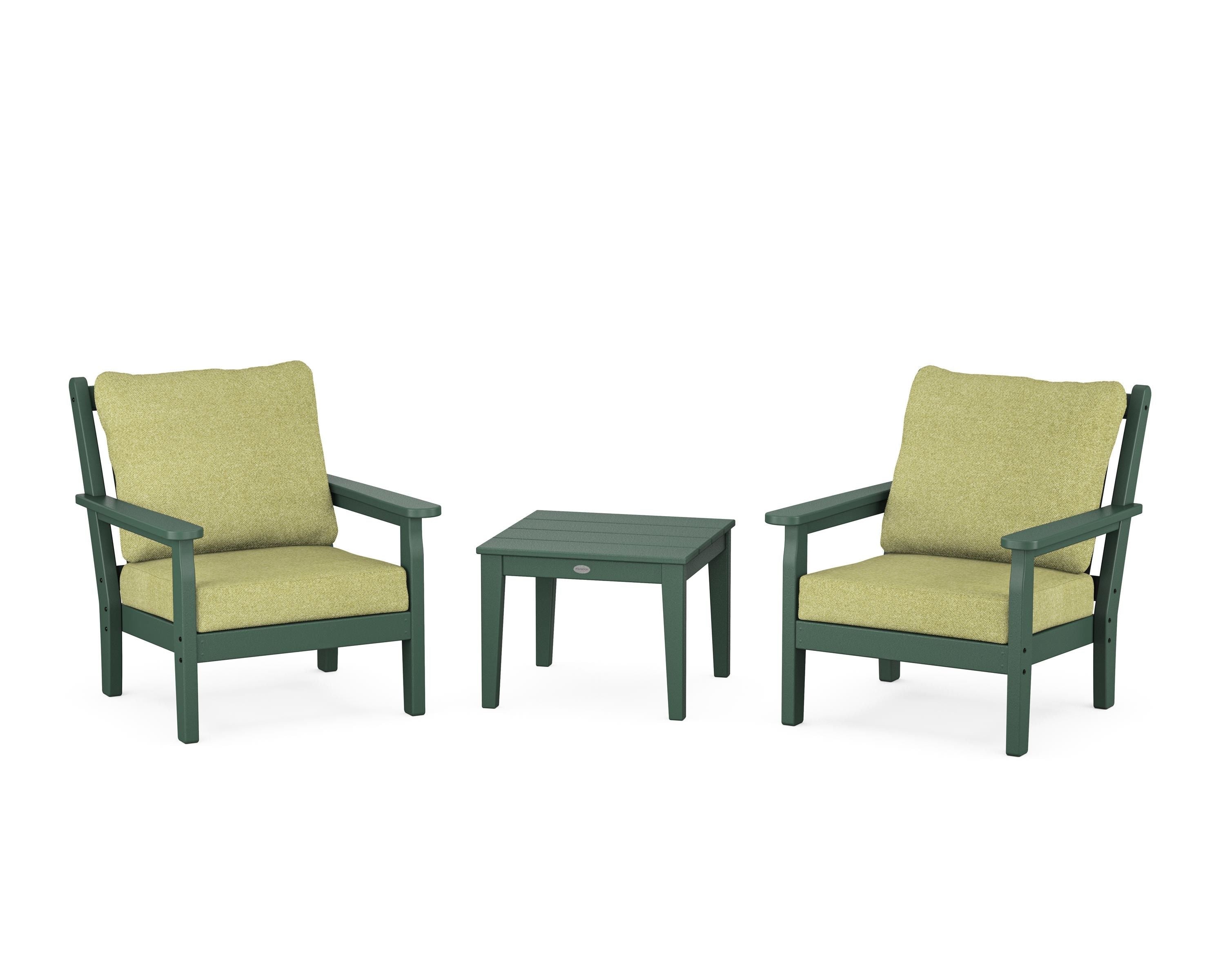 POLYWOOD Chippendale 3-Piece Deep Seating Set in Green / Chartreuse Boucle