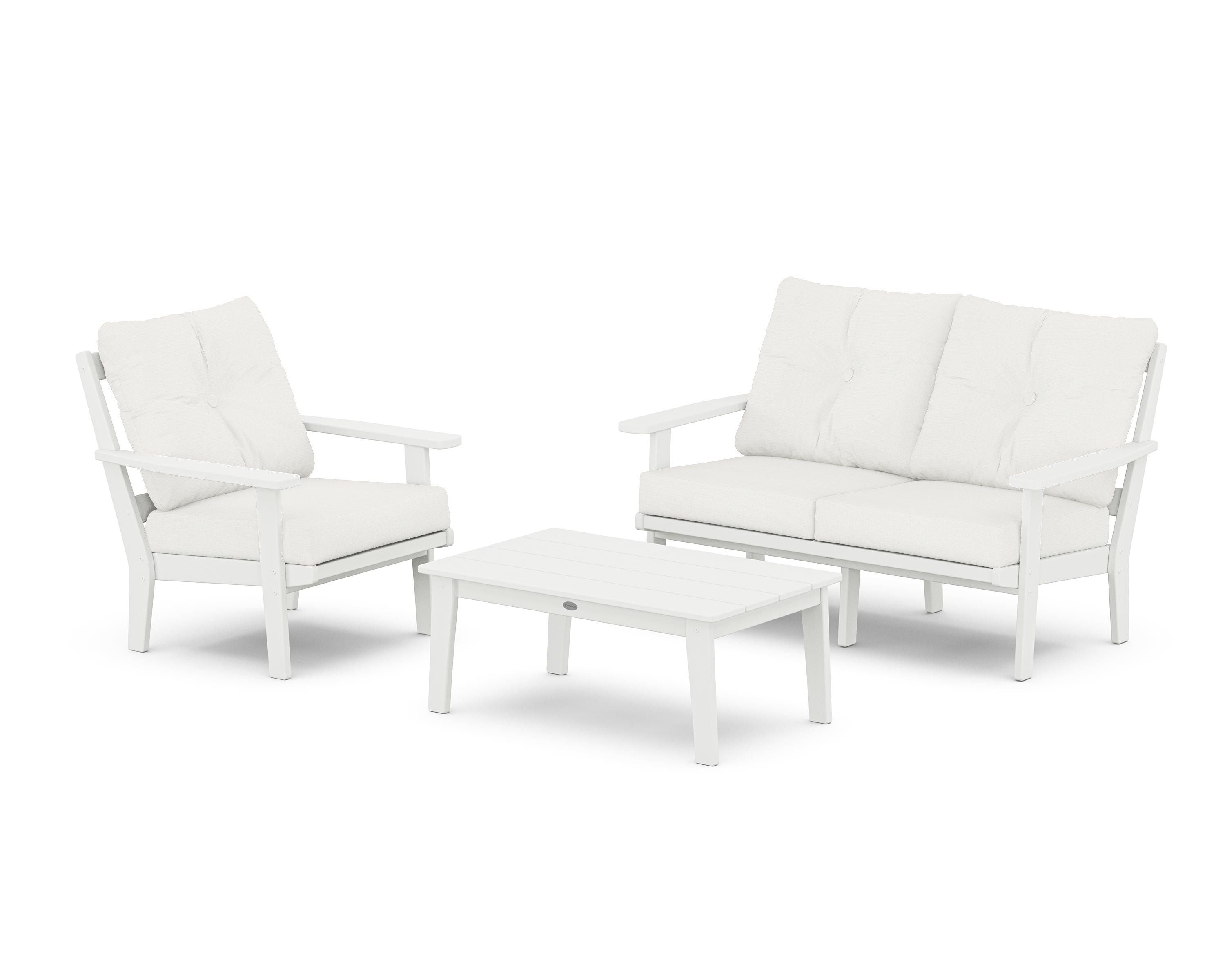 POLYWOOD Oxford 3-Piece Deep Seating Set with Loveseat in White / Natural Linen