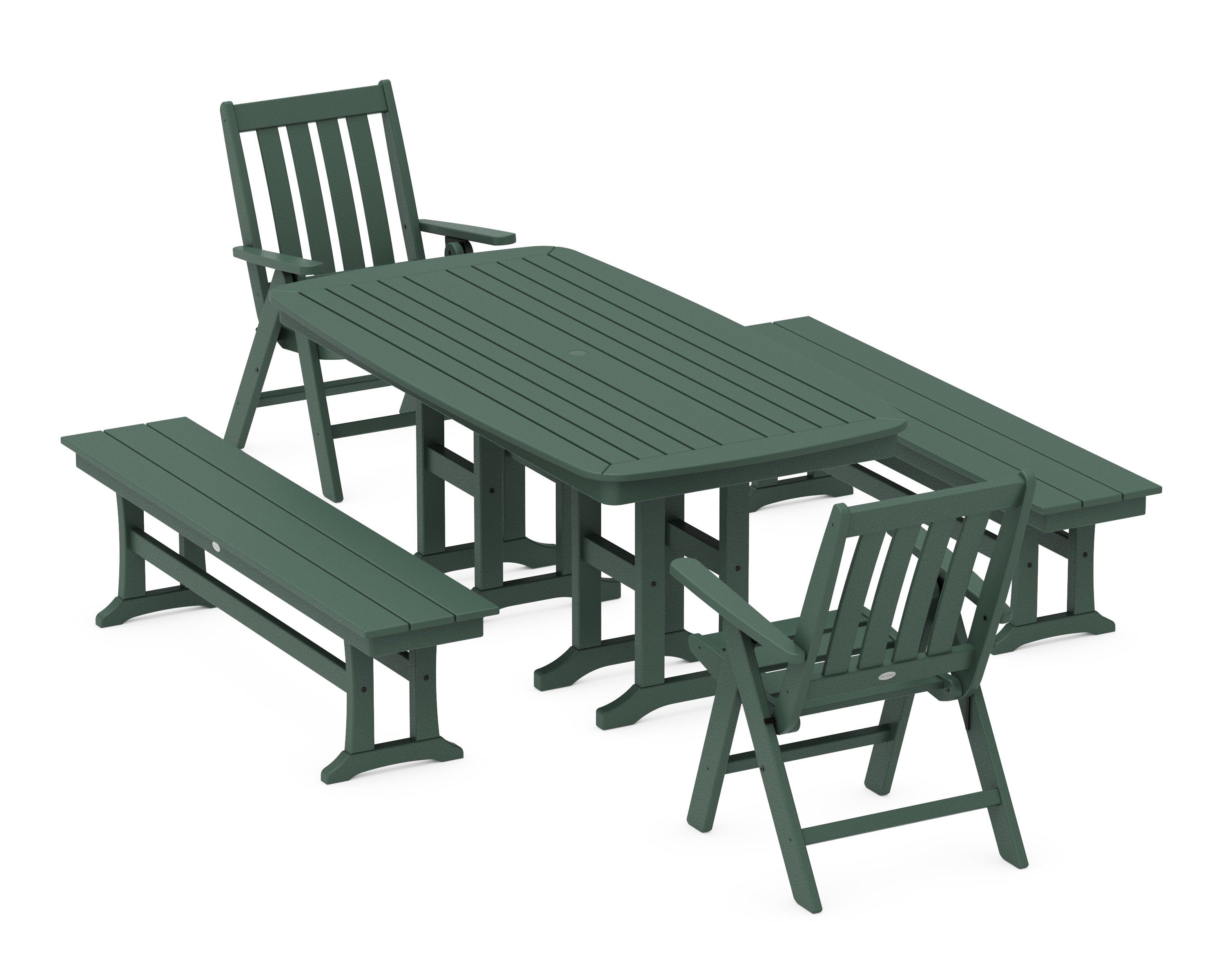 POLYWOOD Vineyard Folding Chair 6-Piece Dining Set with Benches in Green