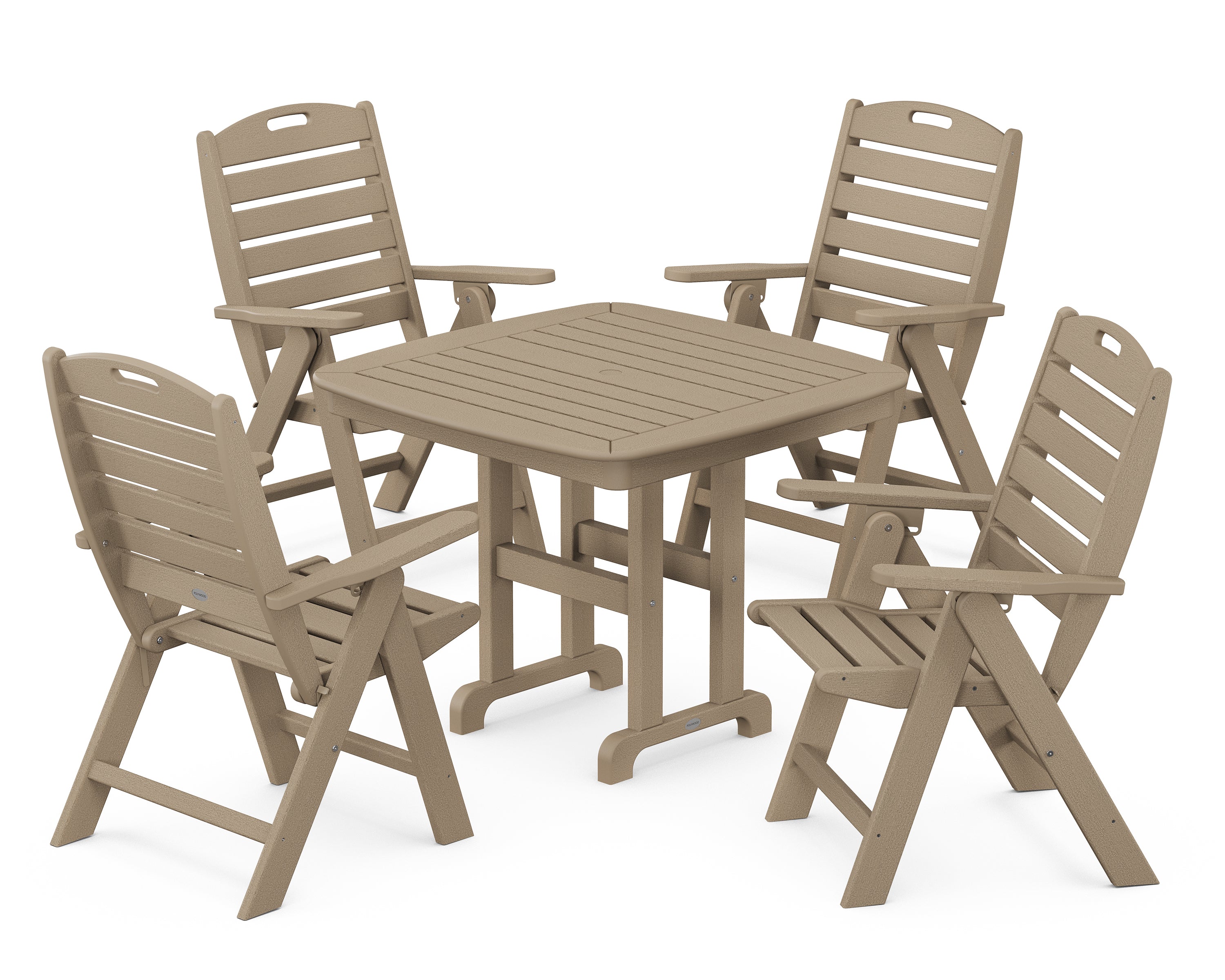 POLYWOOD® Nautical Folding Highback Chair 5-Piece Dining Set in Vintage Sahara