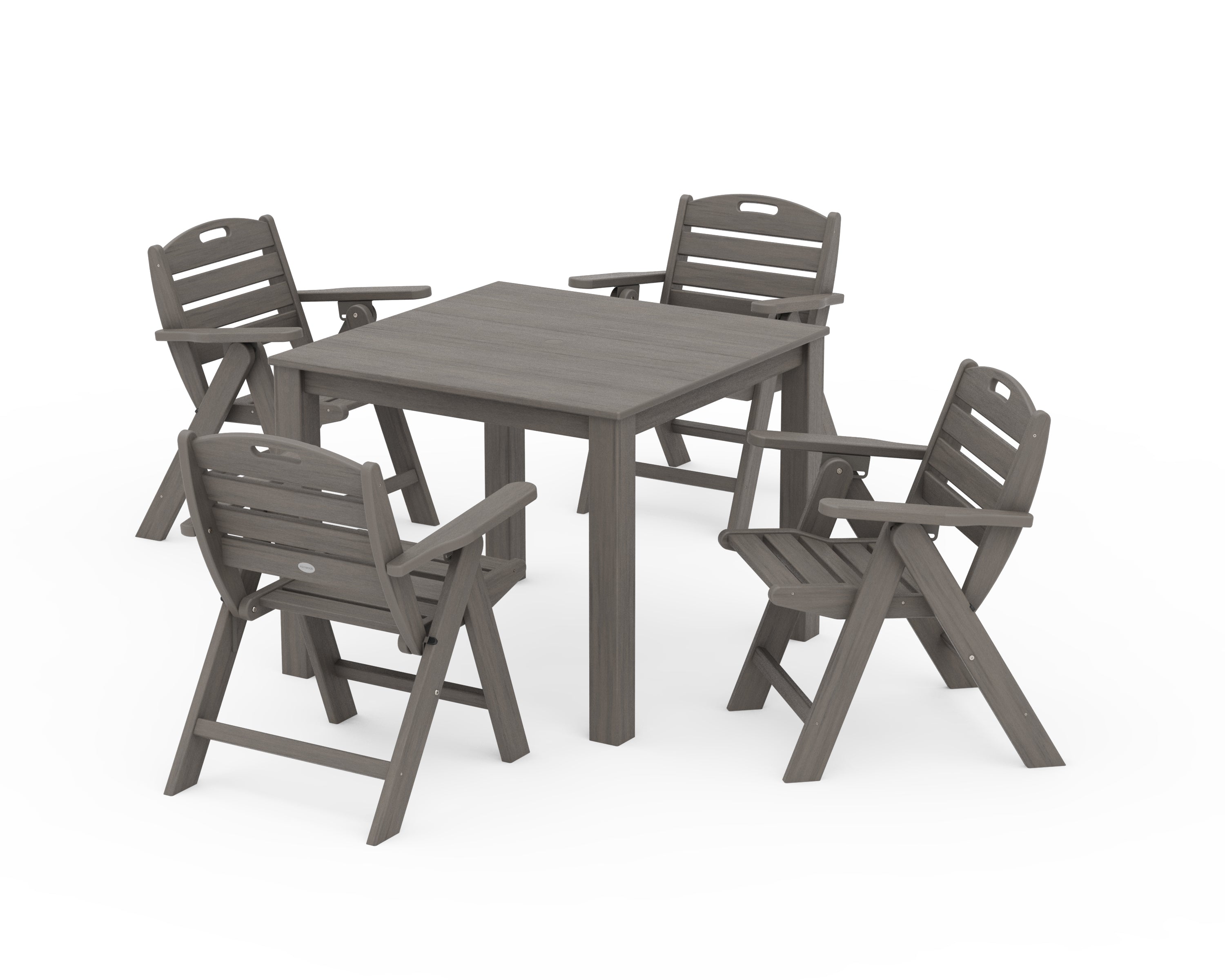 POLYWOOD Nautical Folding Lowback Chair 5-Piece Parsons Dining Set in Driftwood