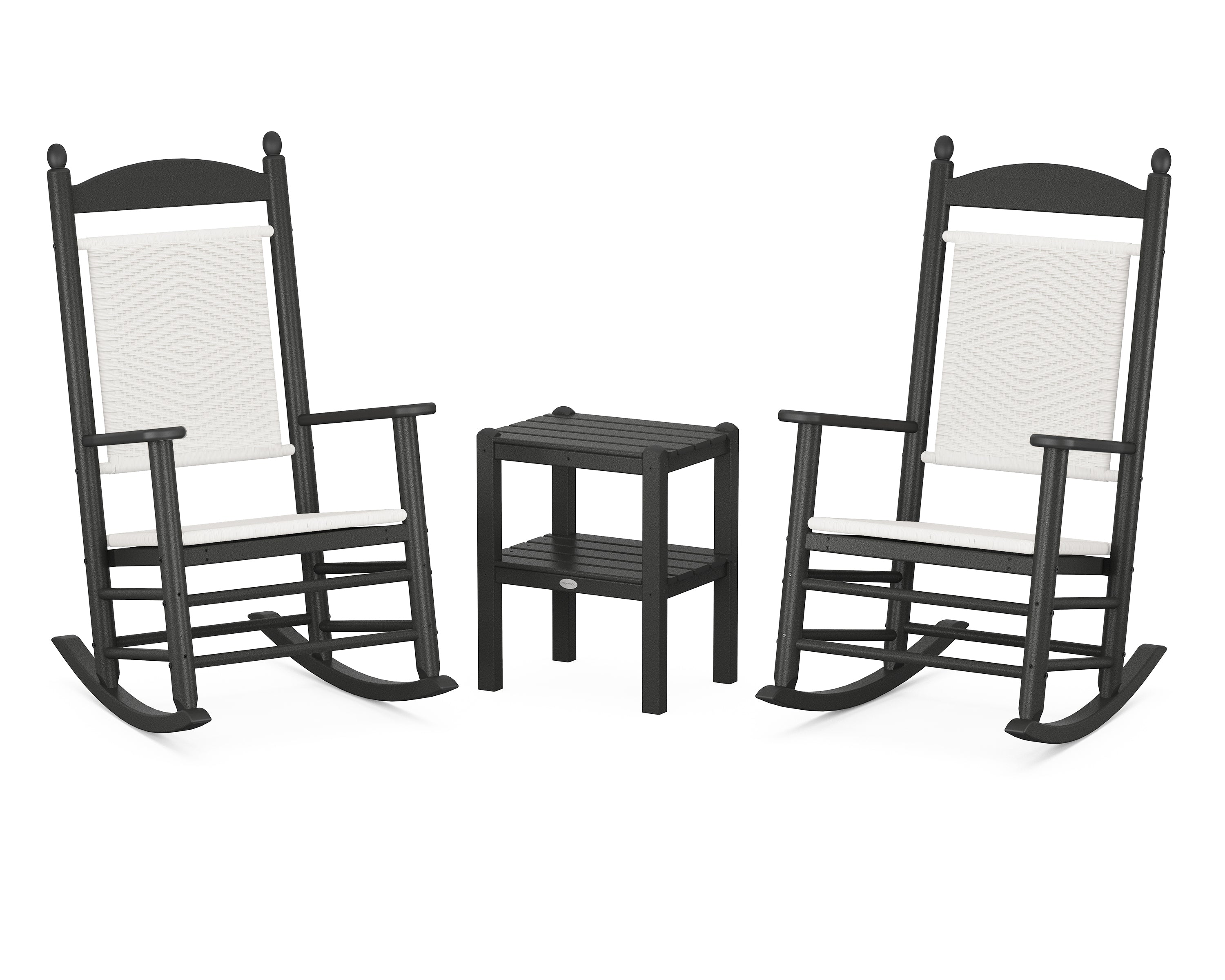 POLYWOOD® Jefferson 3-Piece Woven Rocker Set in Black / White Loom