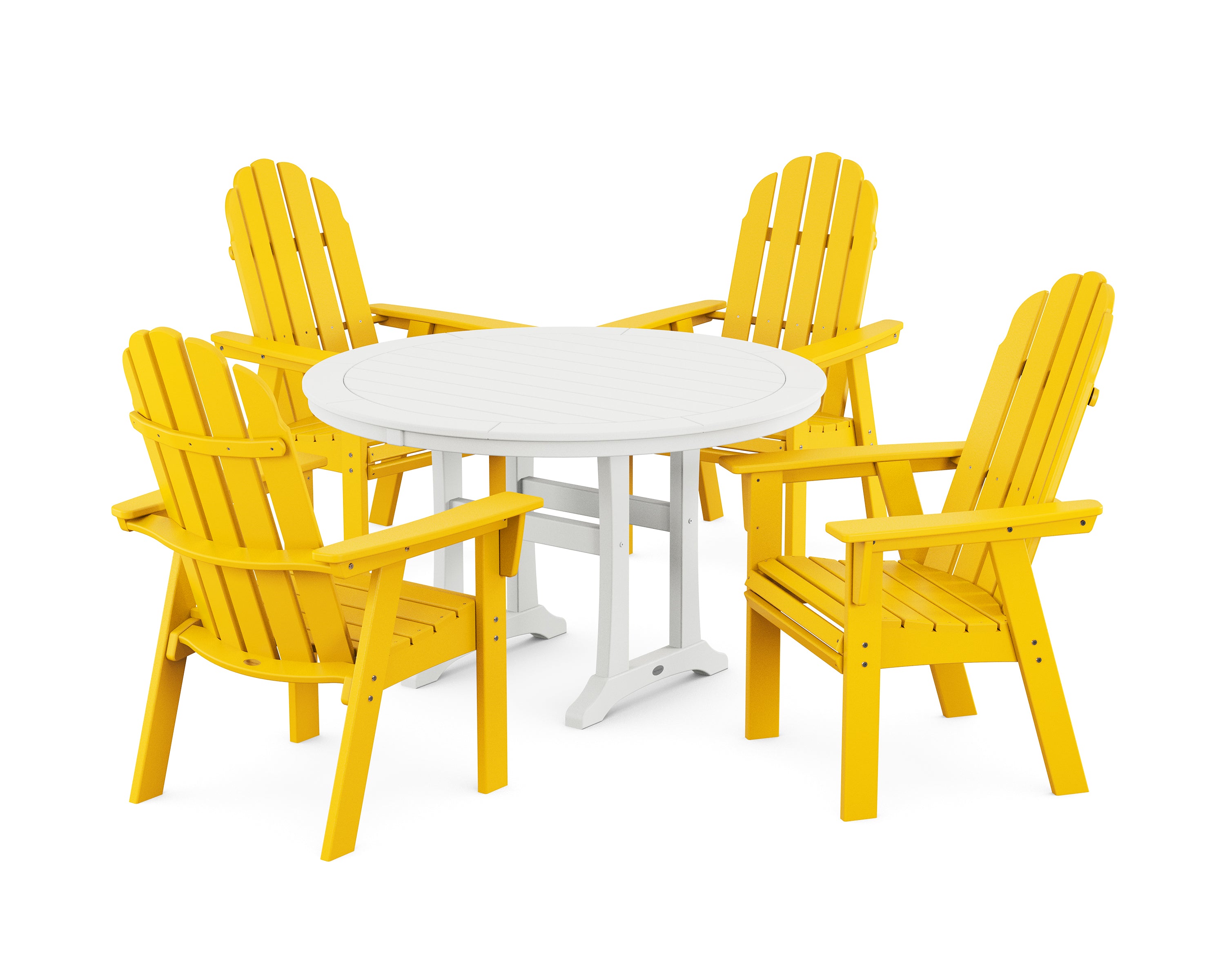POLYWOOD® Vineyard Curveback Adirondack 5-Piece Nautical Trestle Dining Set in Lemon / White