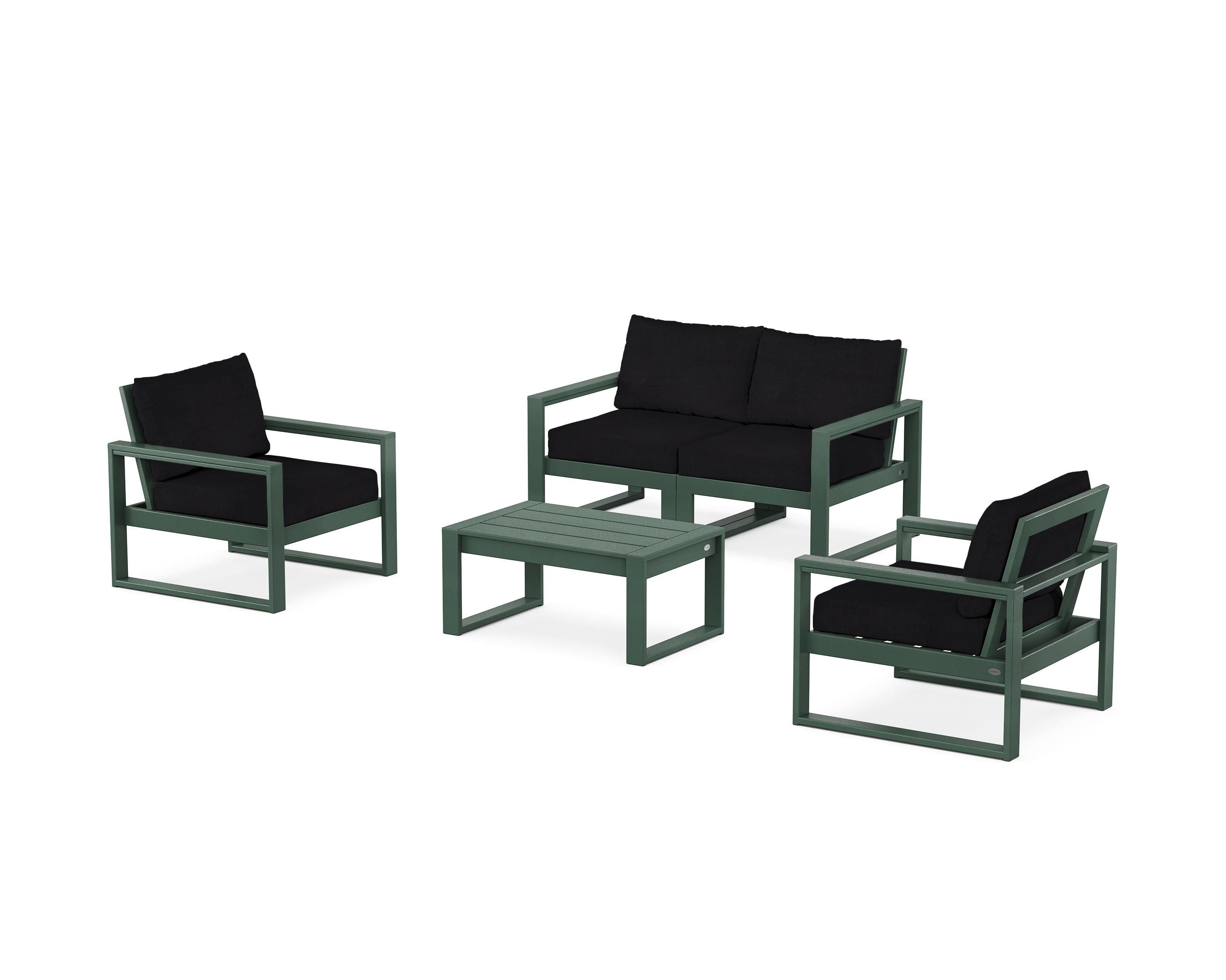 POLYWOOD EDGE Sectional 4-Piece Deep Seating Set with Loveseat in Green / Midnight Linen
