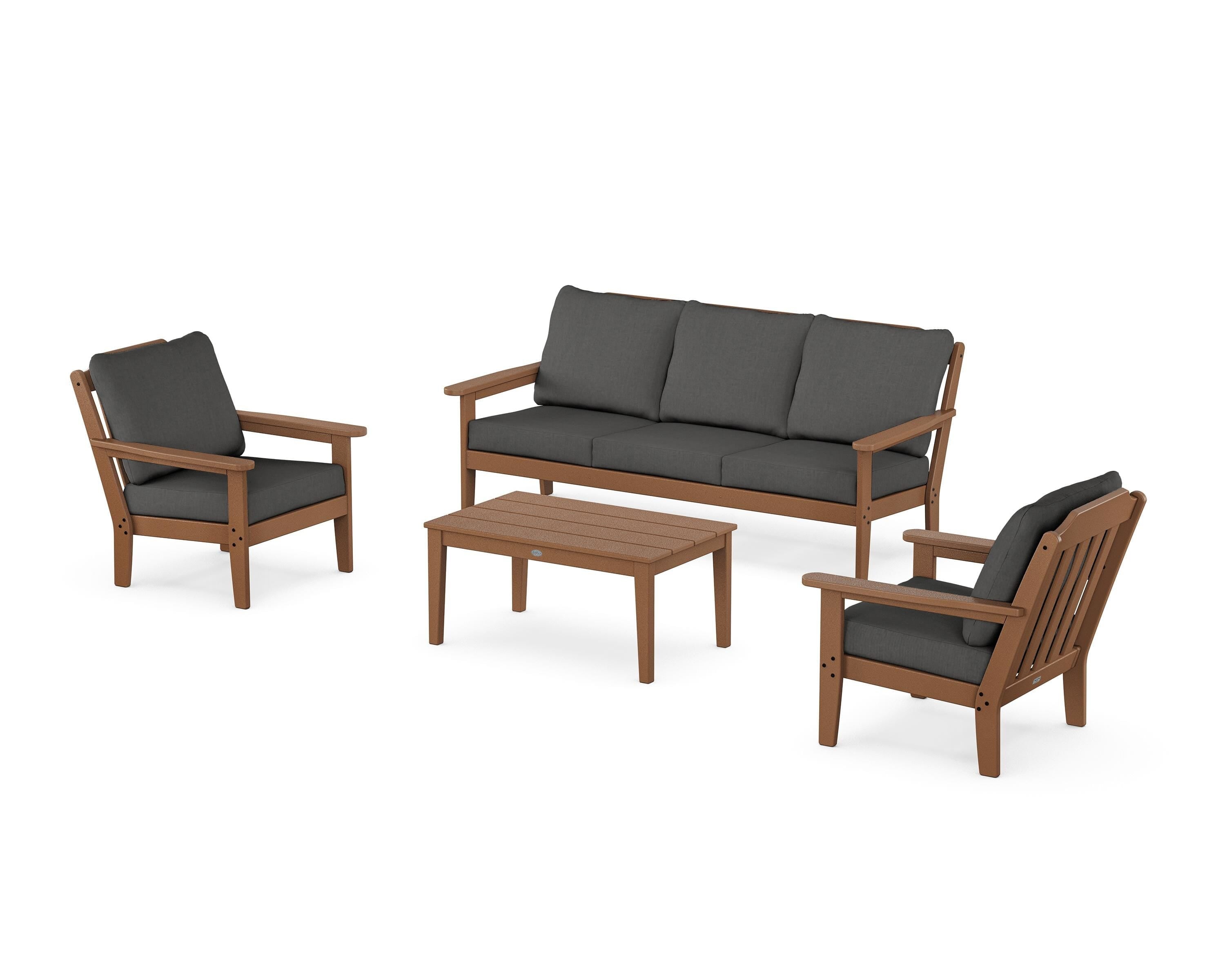 Country Living Cottage 4-Piece Deep Seating Set with Sofa in Teak / Spectrum Carbon
