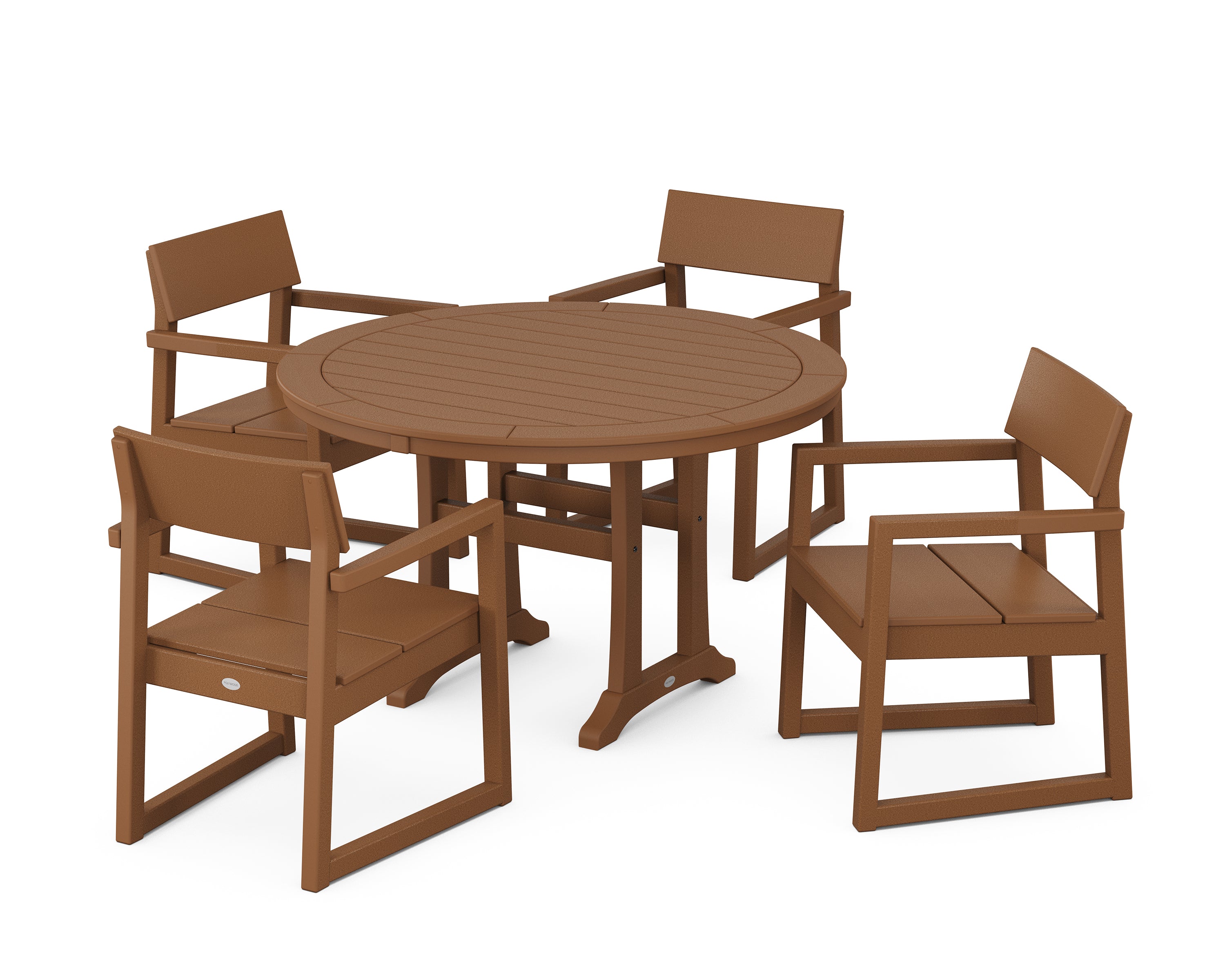 POLYWOOD® EDGE 5-Piece Round Dining Set with Trestle Legs in Teak