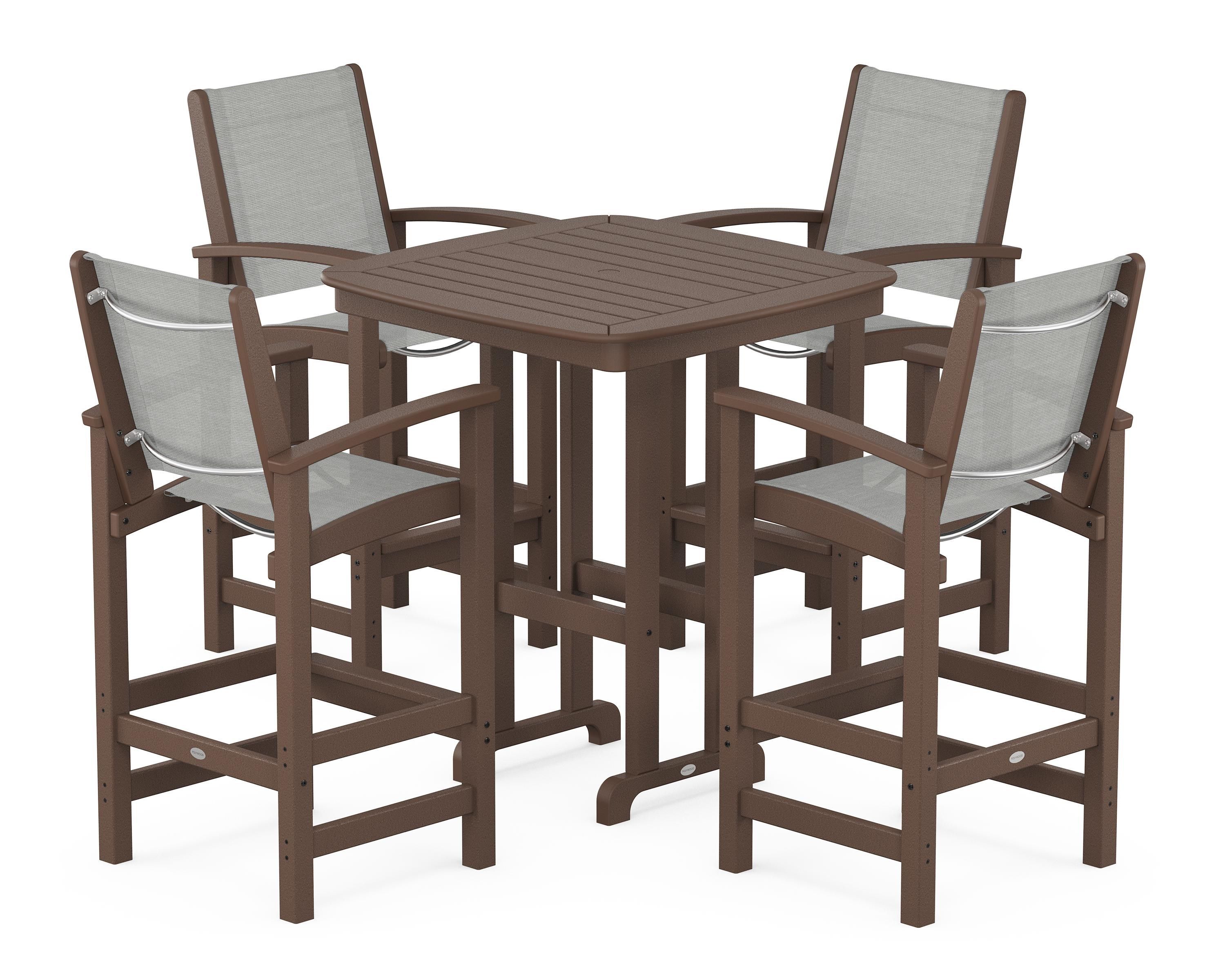 POLYWOOD Coastal 5-Piece Bar Set in Mahogany / Metallic Sling