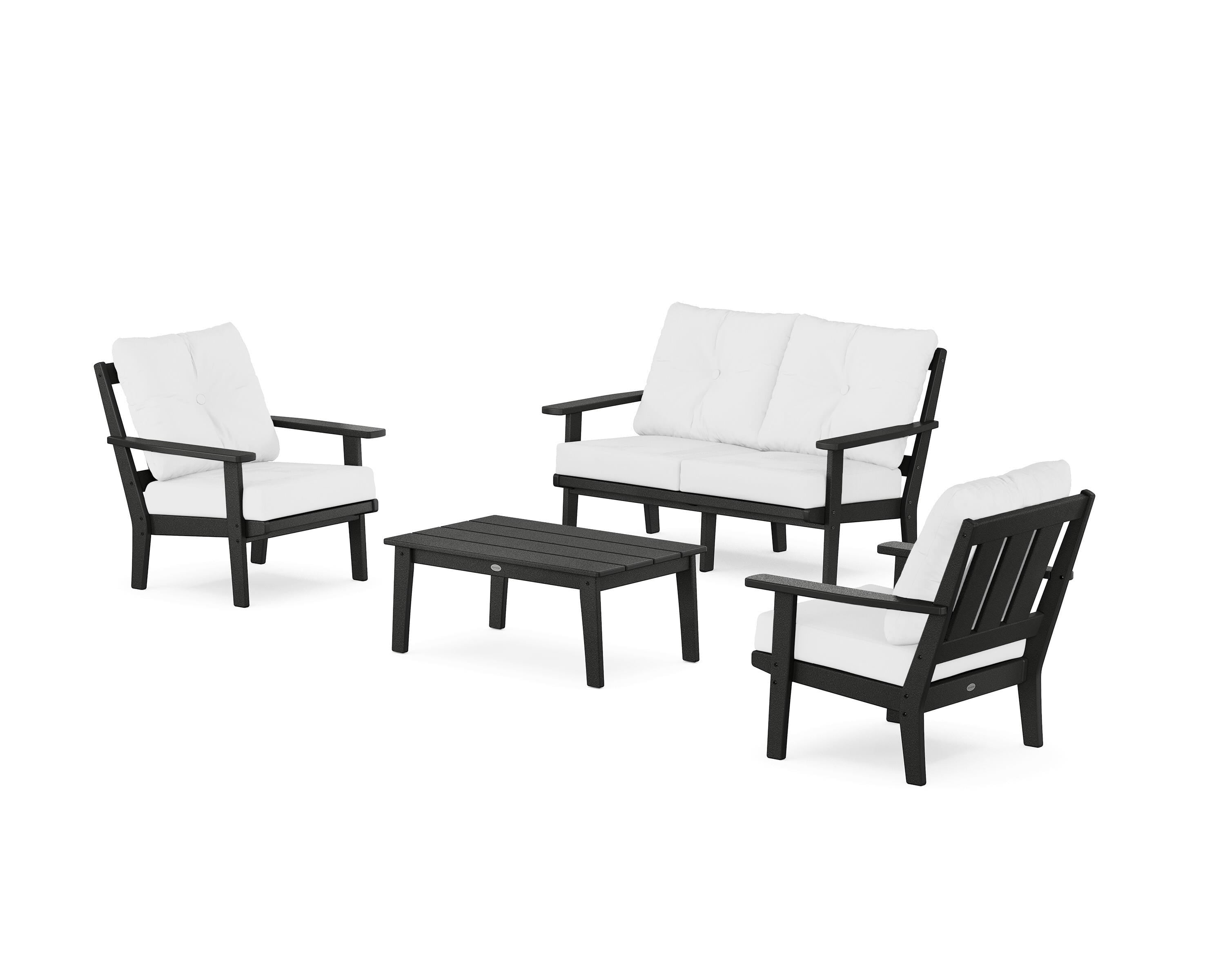 POLYWOOD Oxford 4-Piece Deep Seating Set with Loveseat in Black / Natural