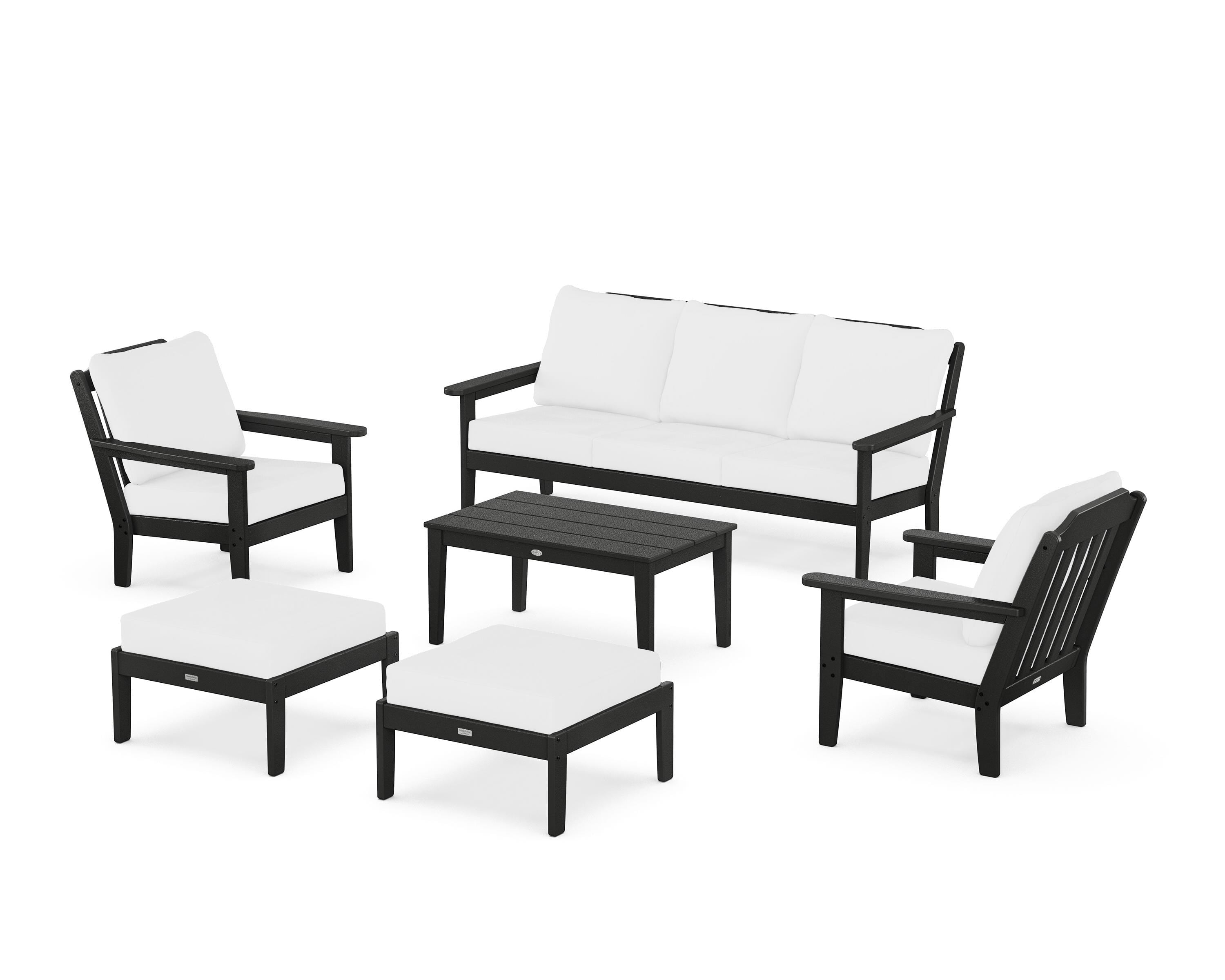 Country Living Cottage 6-Piece Lounge Sofa Set in Black / Natural