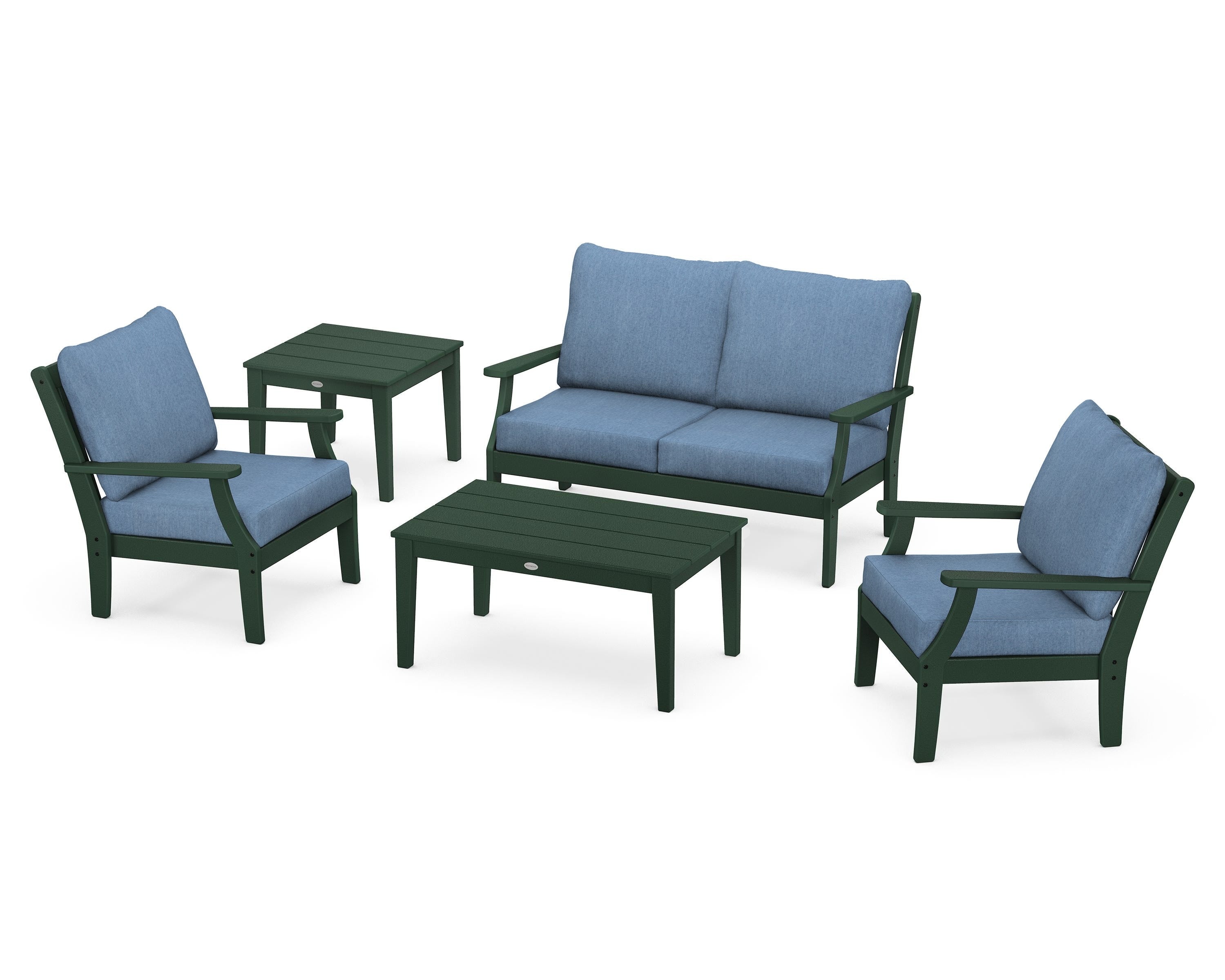 POLYWOOD Braxton 5-Piece Deep Seating Set in Green / Sky Blue