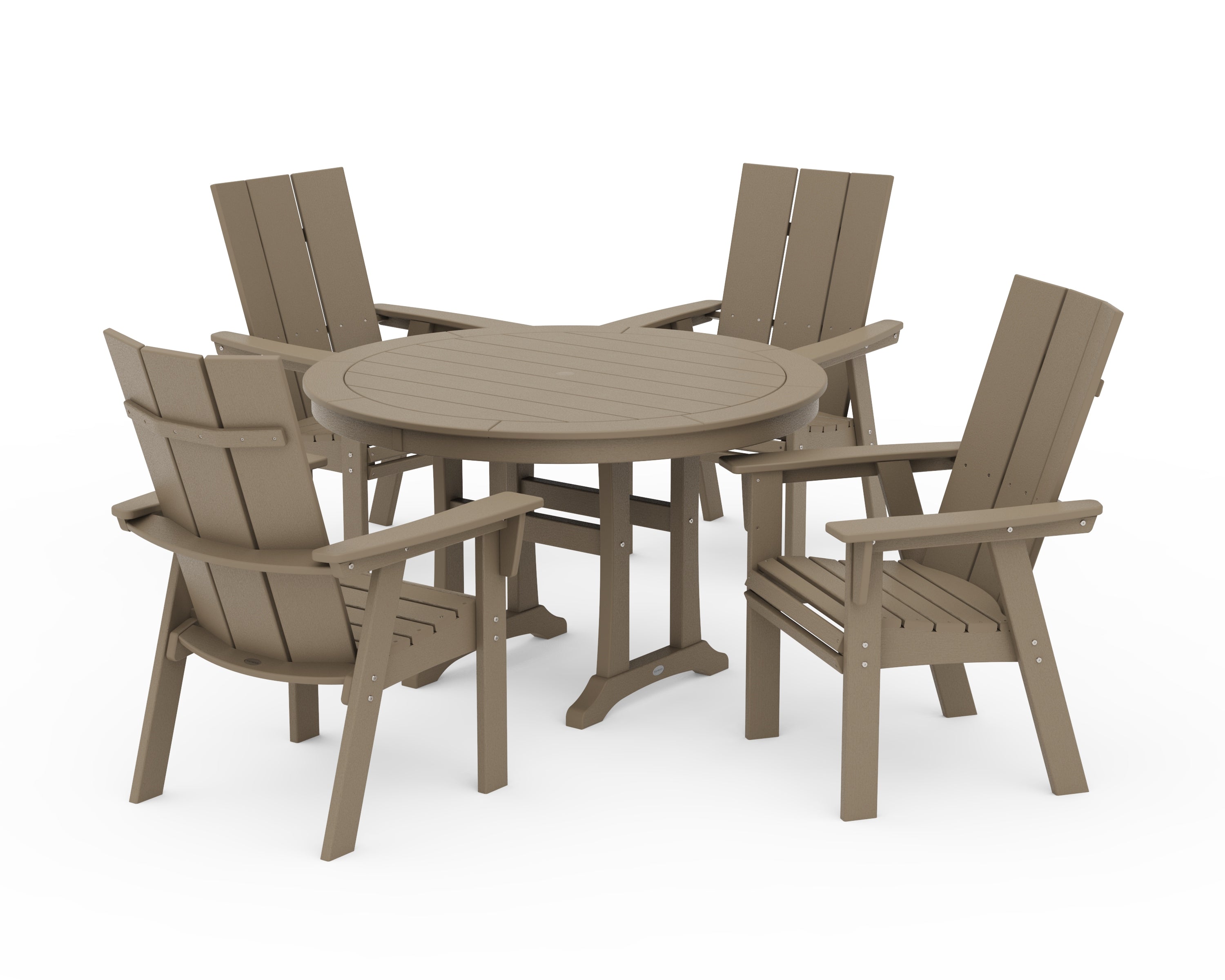POLYWOOD Modern Curveback Adirondack 5-Piece Nautical Trestle Dining Set in Vintage Sahara