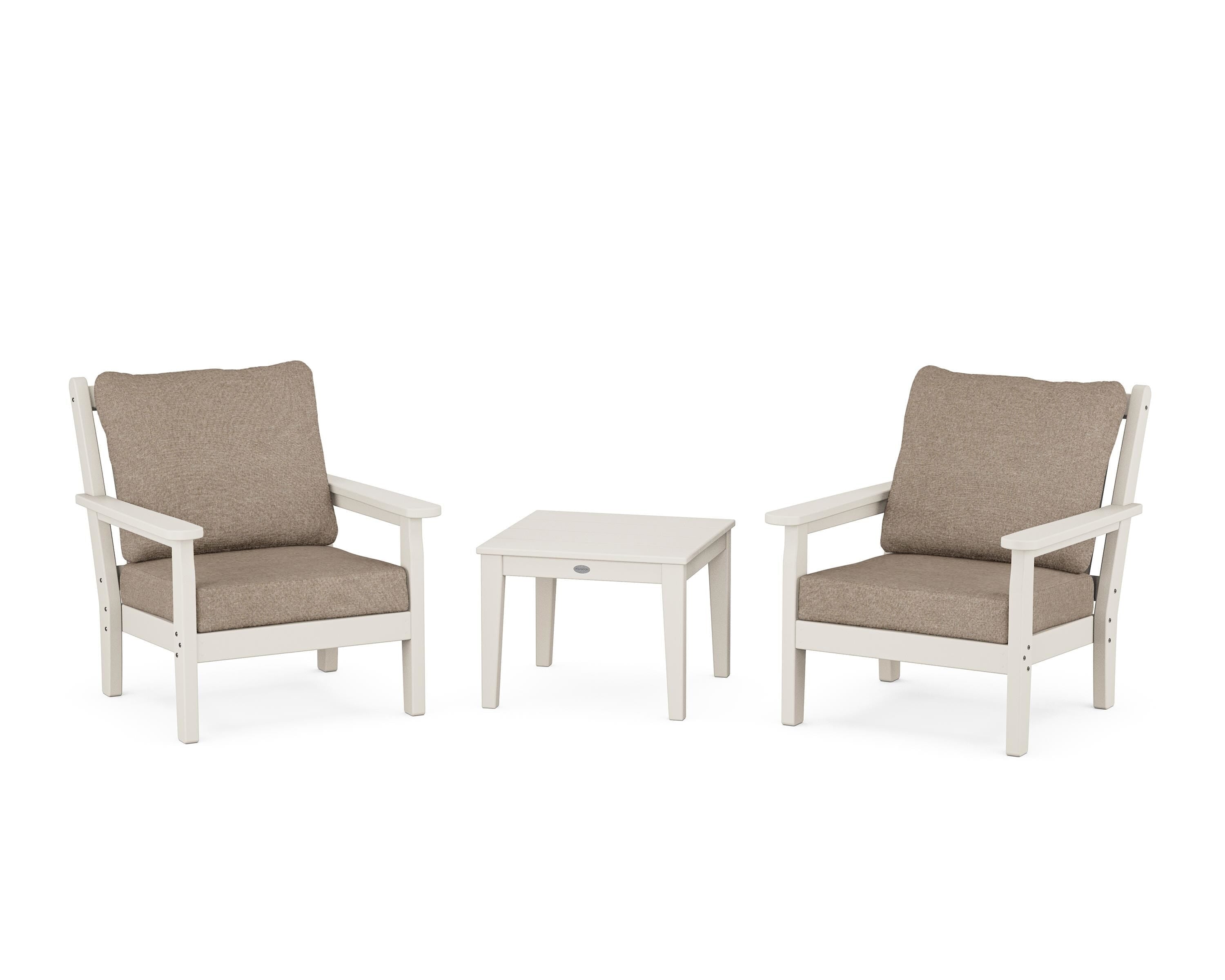 POLYWOOD Chippendale 3-Piece Deep Seating Set in Sand / Spiced Burlap