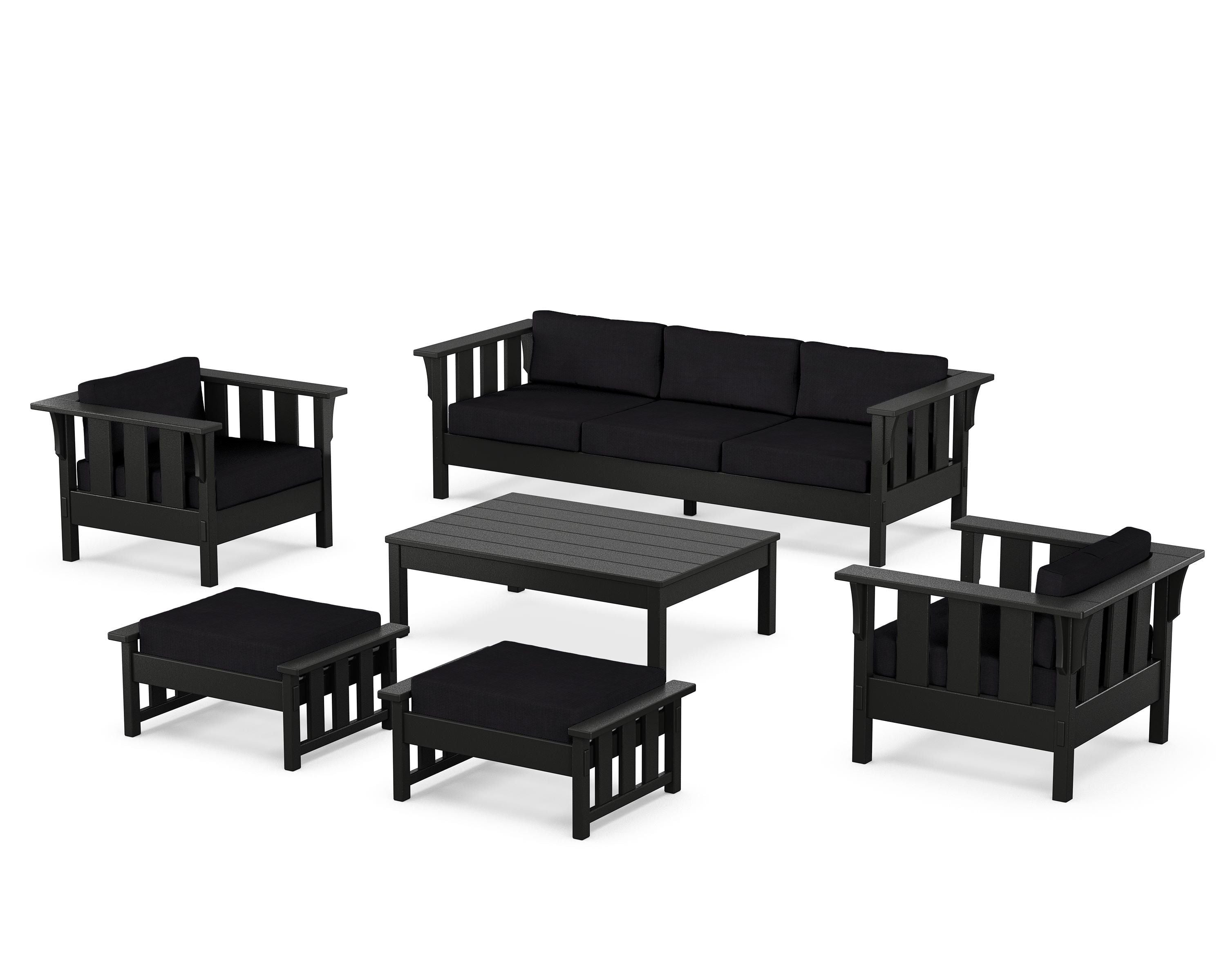 Martha Stewart by POLYWOOD Acadia 6-Piece Lounge Sofa Set in Black / Midnight Linen