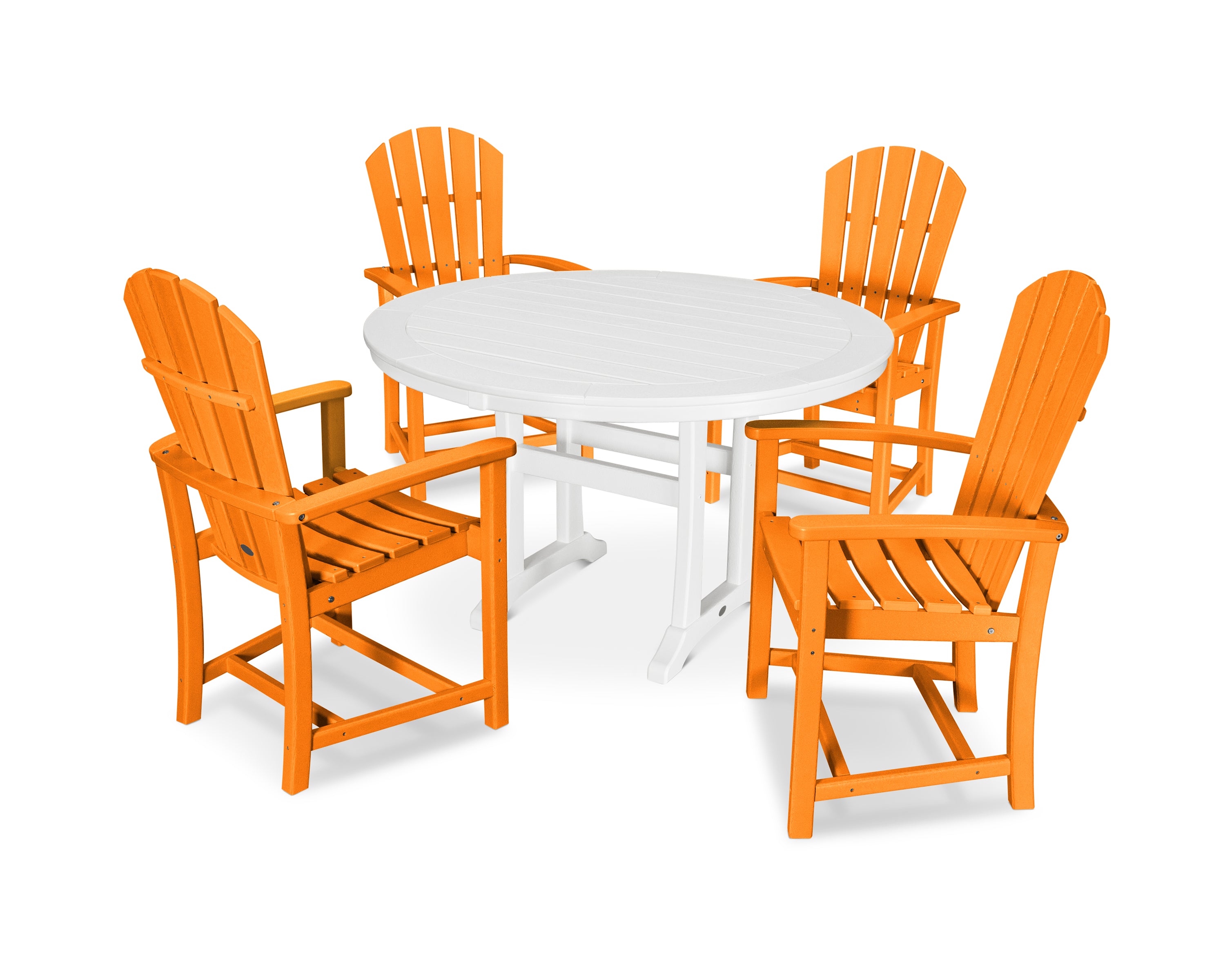 POLYWOOD® Palm Coast 5-Piece Round Dining Set in Tangerine / White