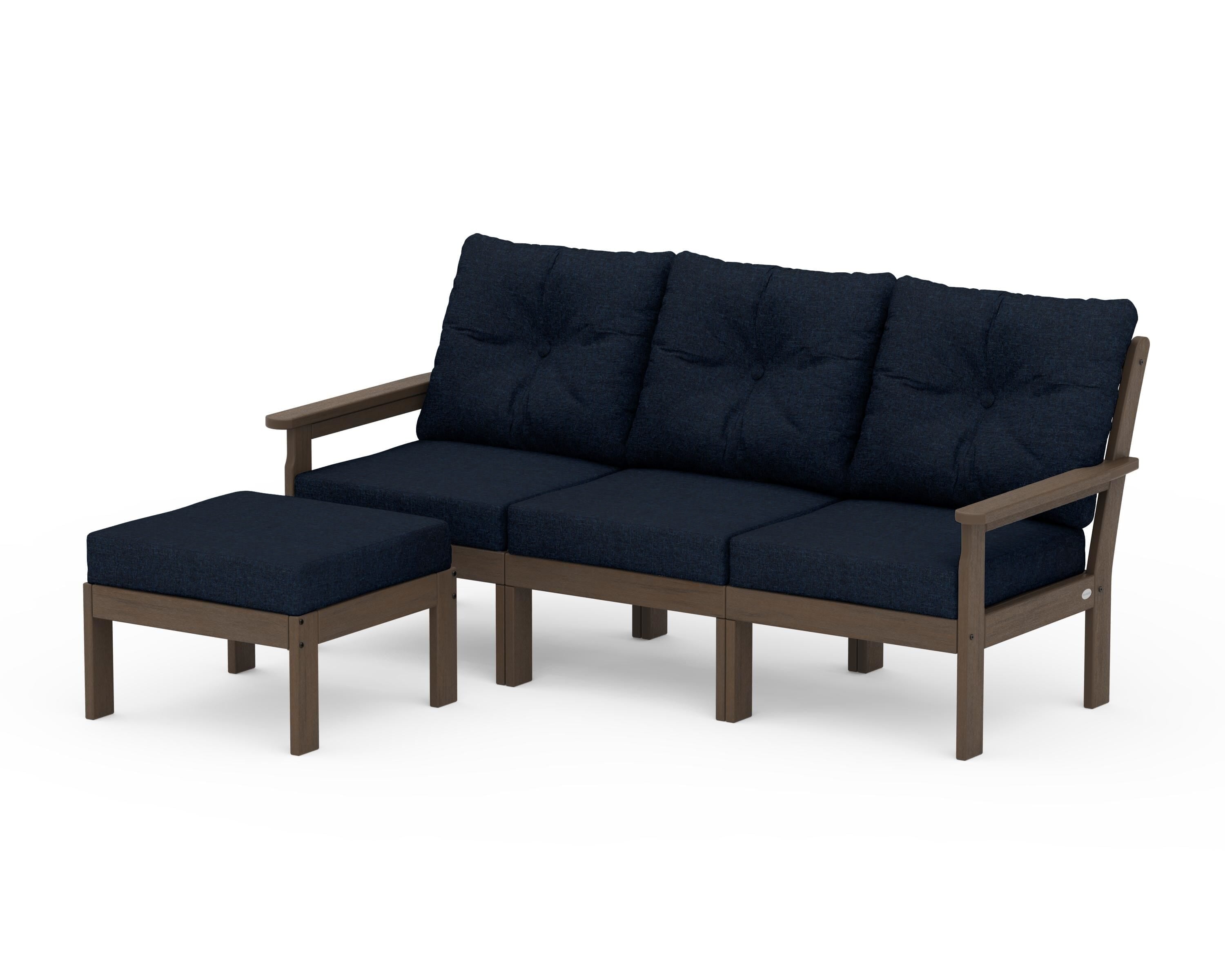 POLYWOOD Vineyard 4-Piece Sectional with Ottoman in Kona / Marine Indigo