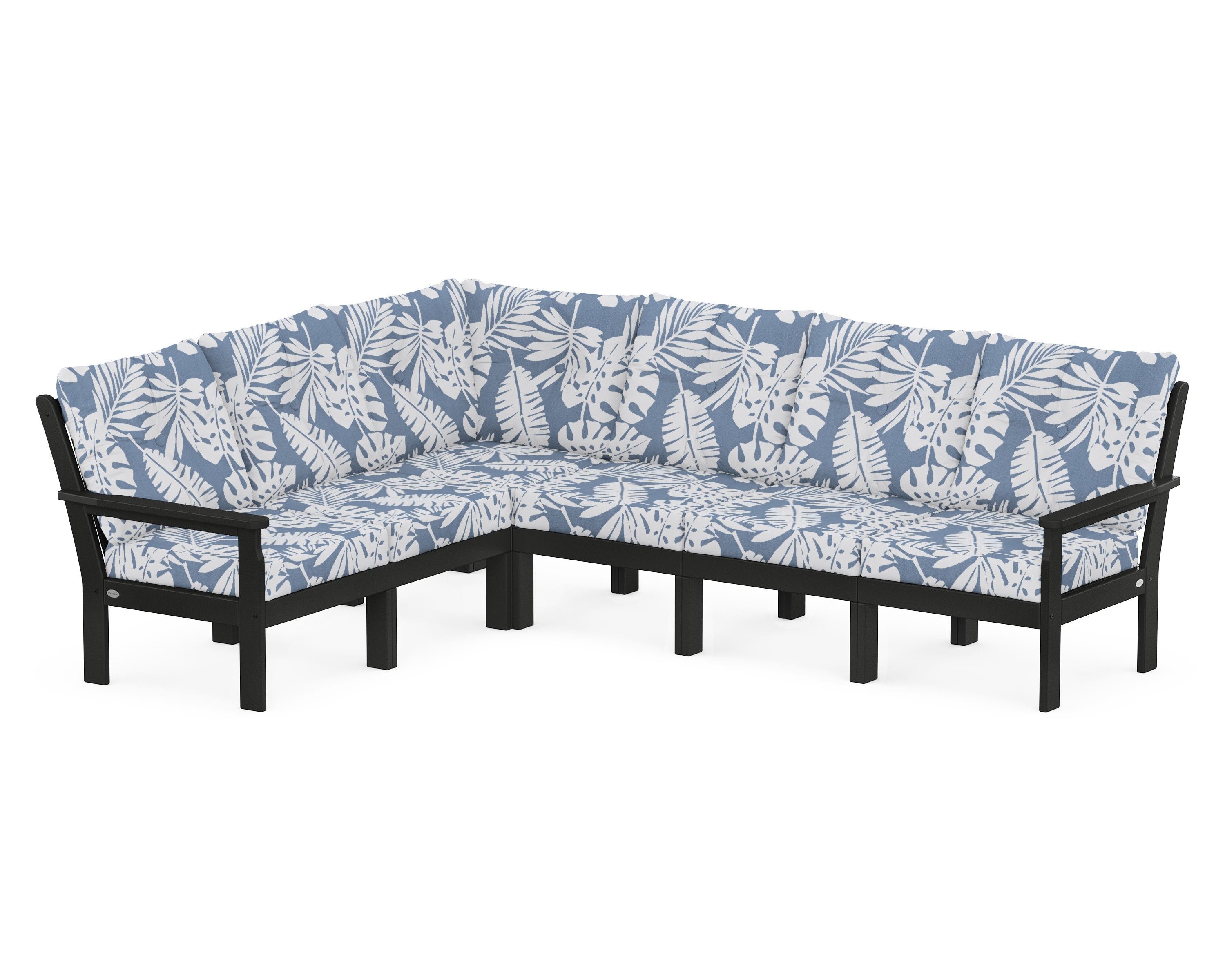 POLYWOOD Vineyard 6-Piece Sectional in Black / Leaf Sky Blue