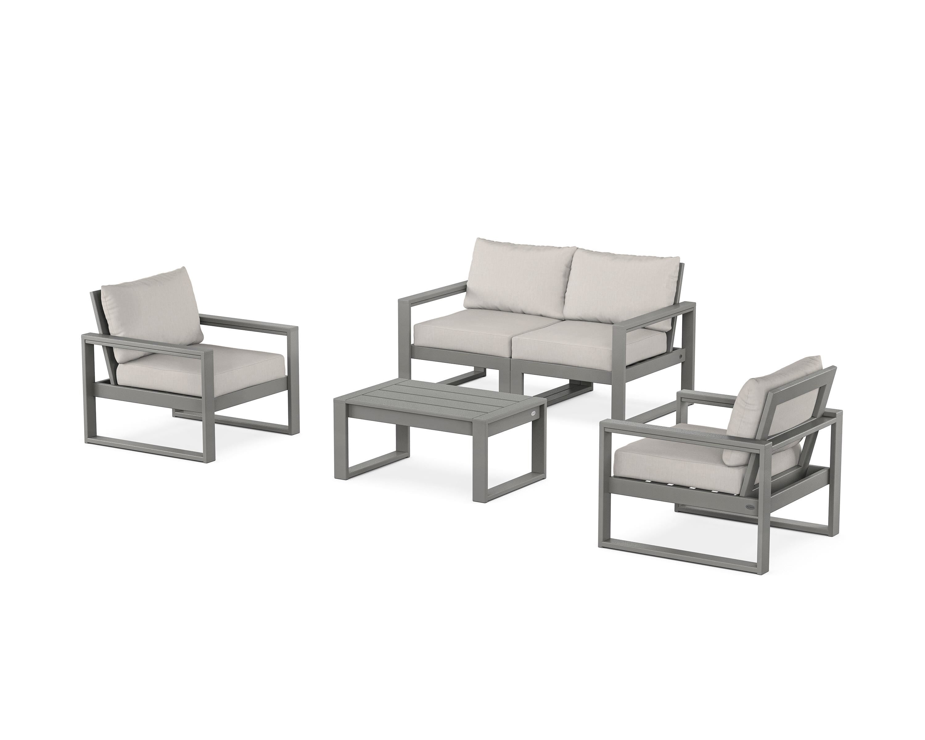 POLYWOOD EDGE Sectional 4-Piece Deep Seating Set with Loveseat in Slate Grey / Cast Ash