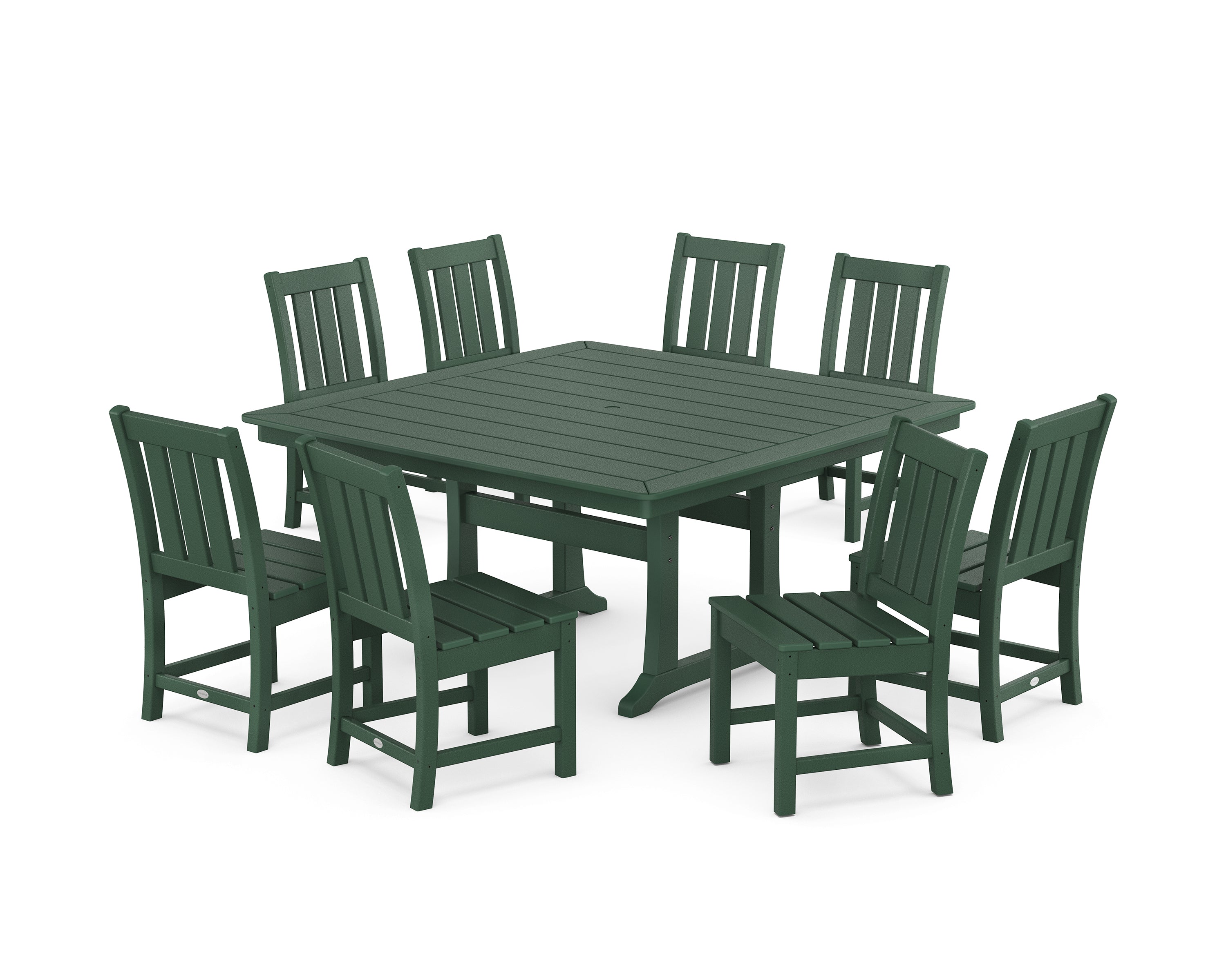 POLYWOOD® Oxford Side Chair 9-Piece Square Dining Set with Trestle Legs in Green