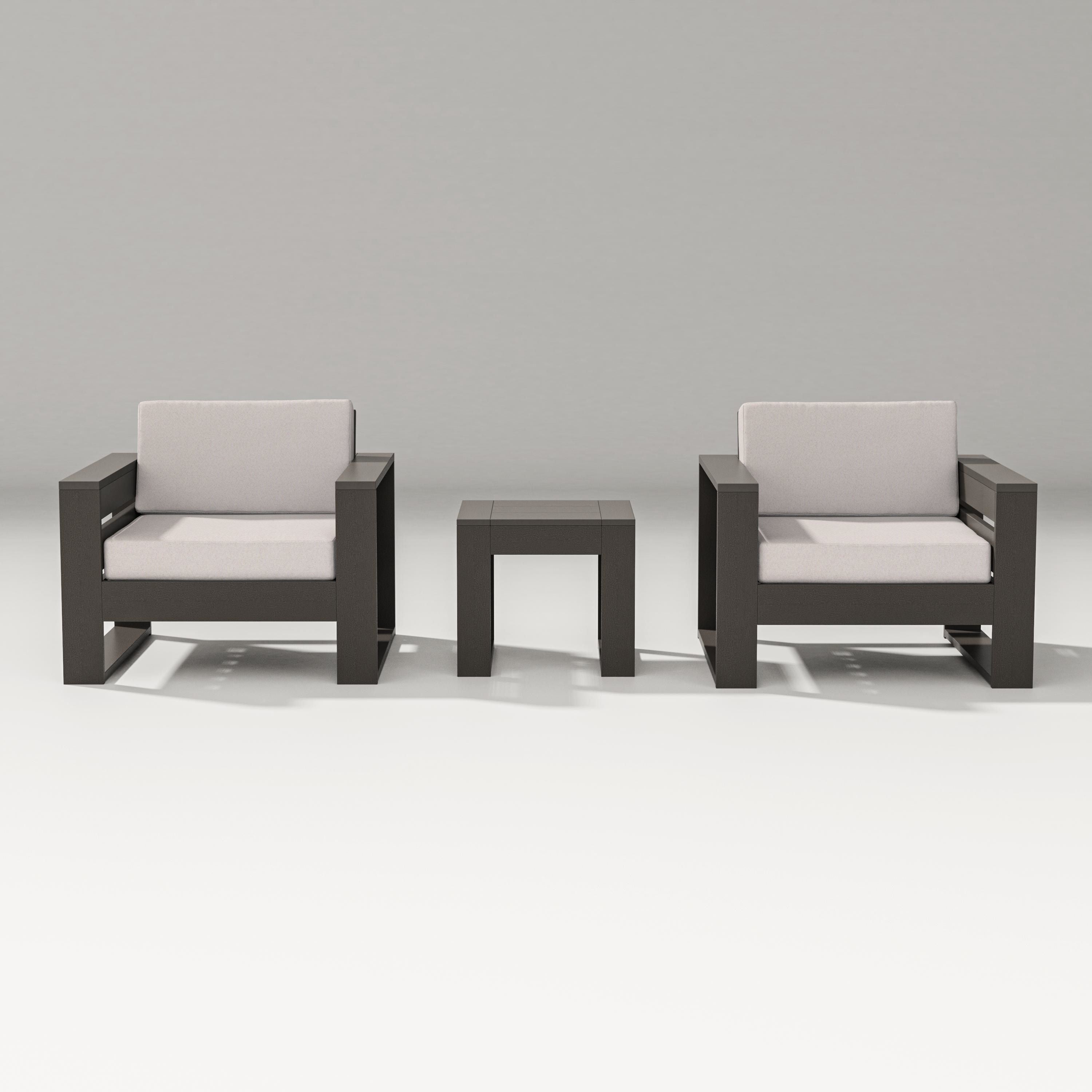 PW Designer Series Latitude 3-Piece Lounge Chair Set in Vintage Coffee / Dune Burlap