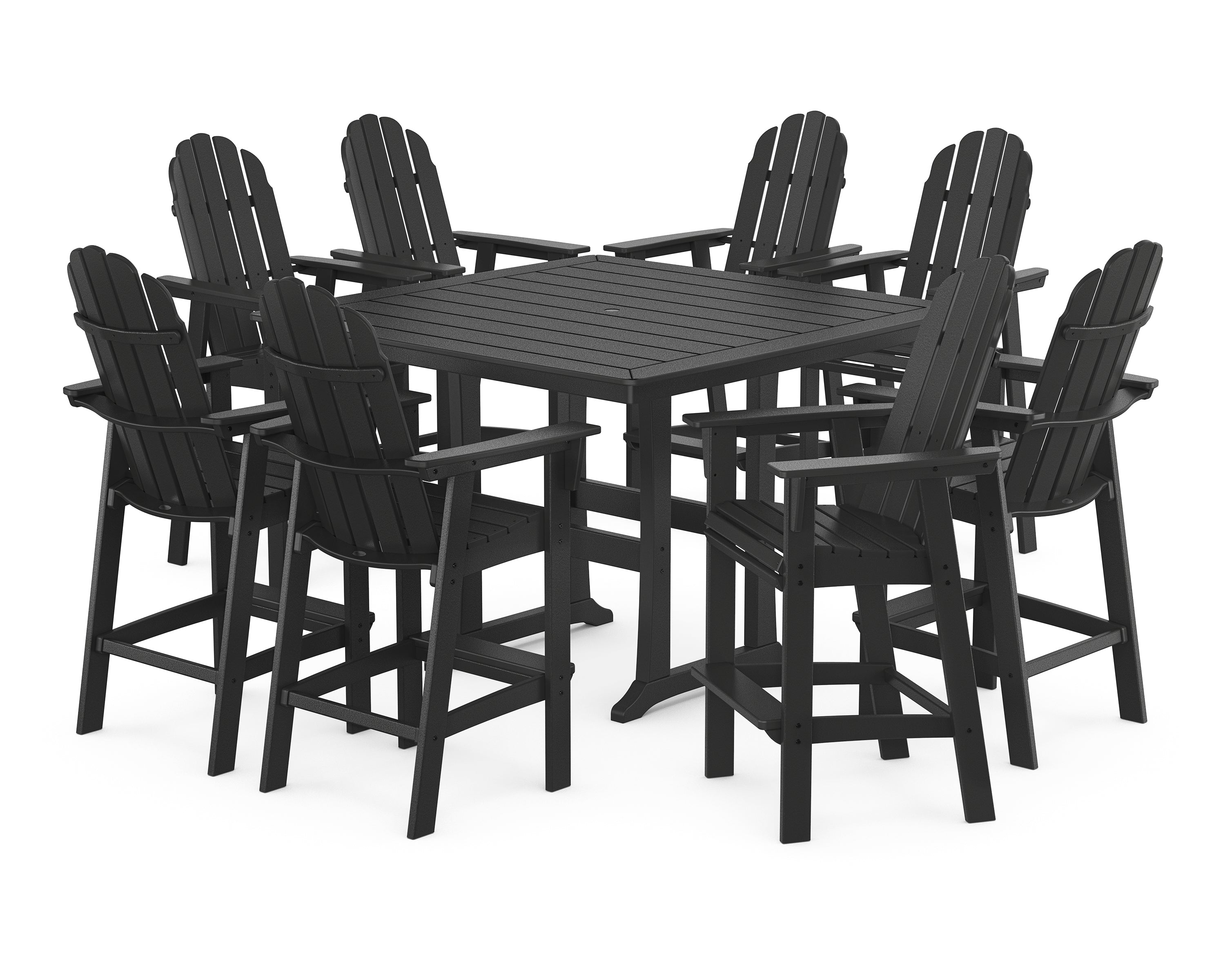 POLYWOOD® Vineyard Curveback Adirondack 9-Piece Trestle Bar Set in Black