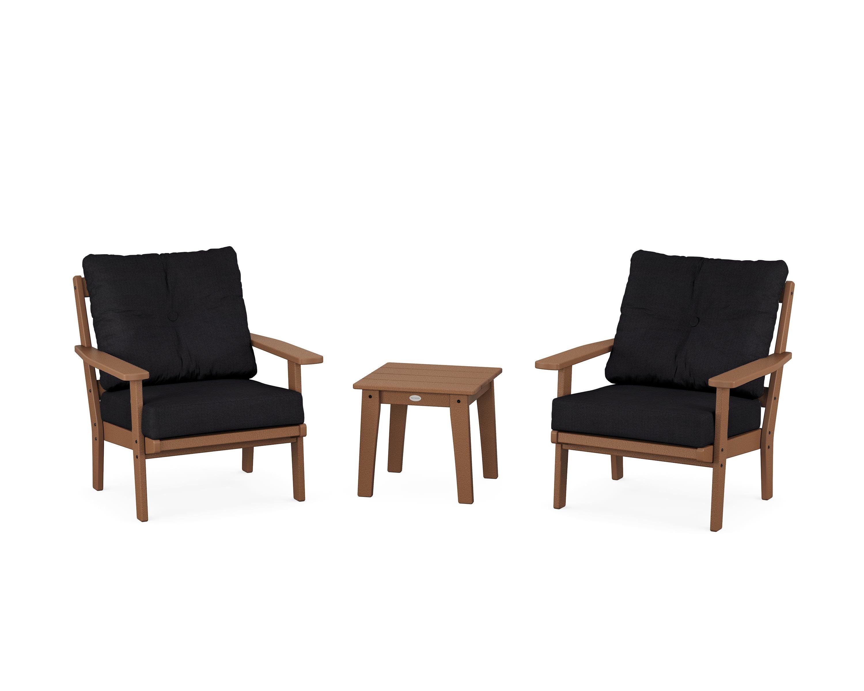POLYWOOD Prairie 3-Piece Deep Seating Set in Teak / Midnight Linen