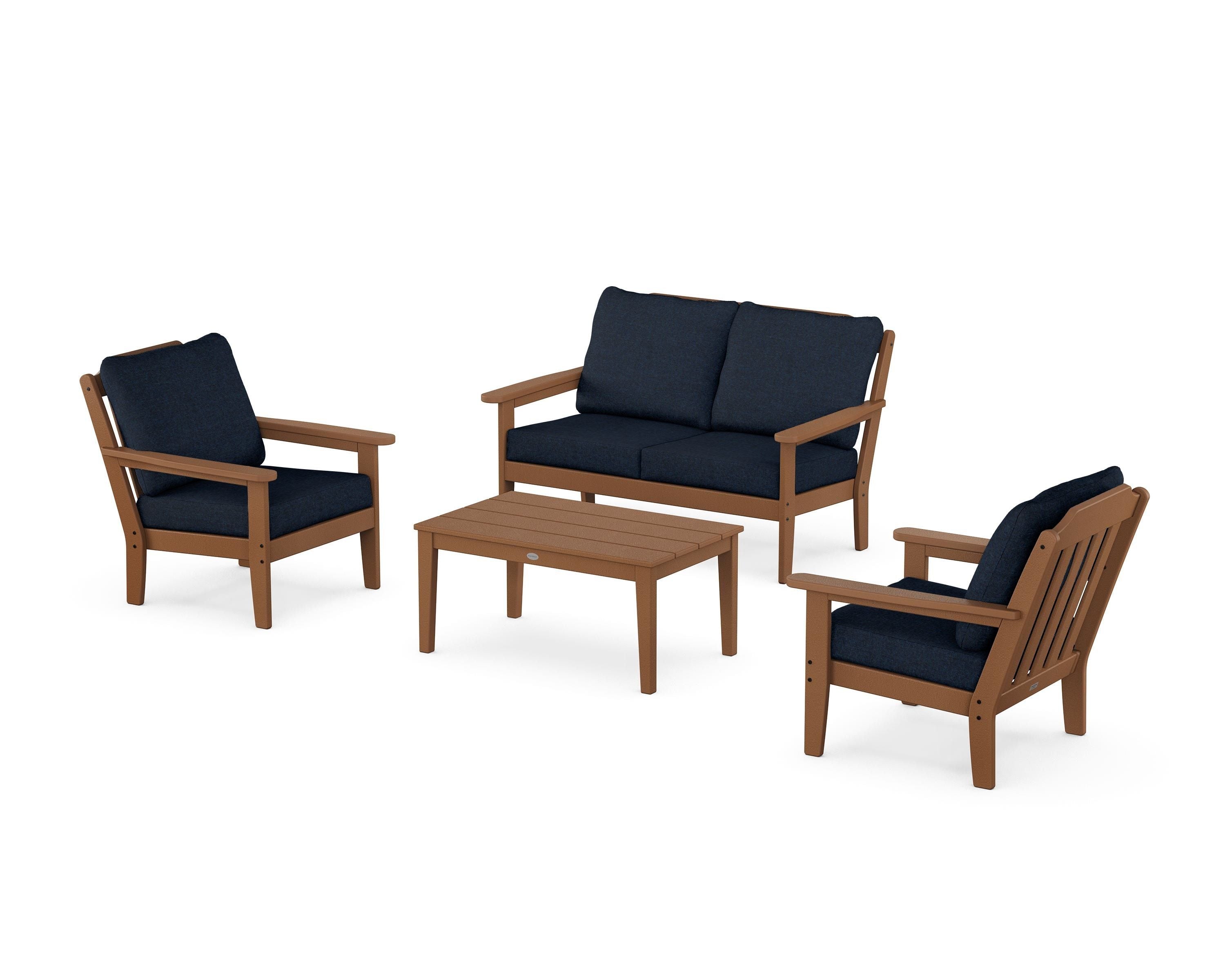 Country Living Cottage 4-Piece Deep Seating Set with Loveseat in Teak / Marine Indigo