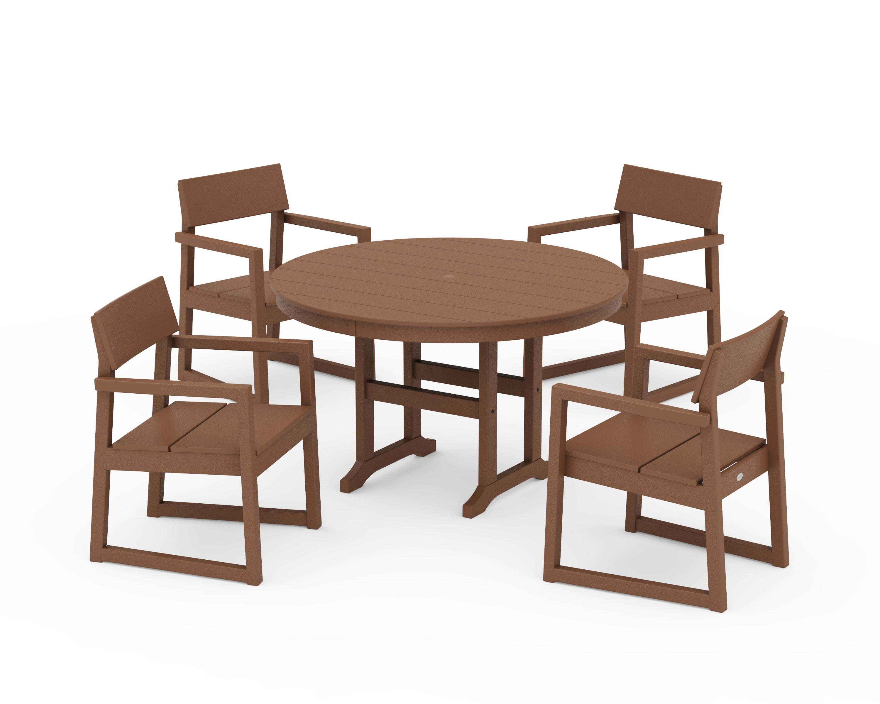 POLYWOOD EDGE 5-Piece Round Farmhouse Dining Set in Teak