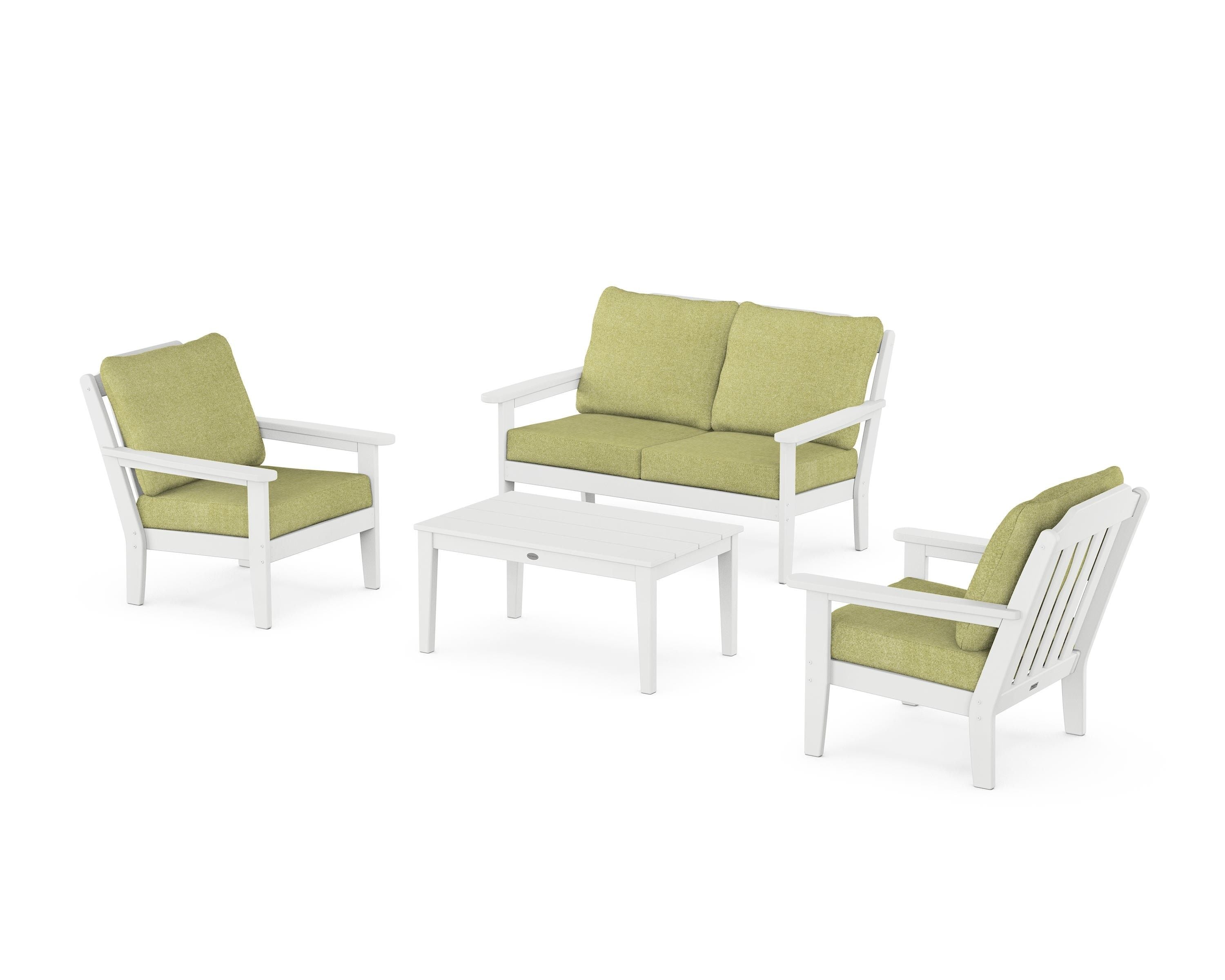 Country Living Cottage 4-Piece Deep Seating Set with Loveseat in White / Chartreuse Boucle