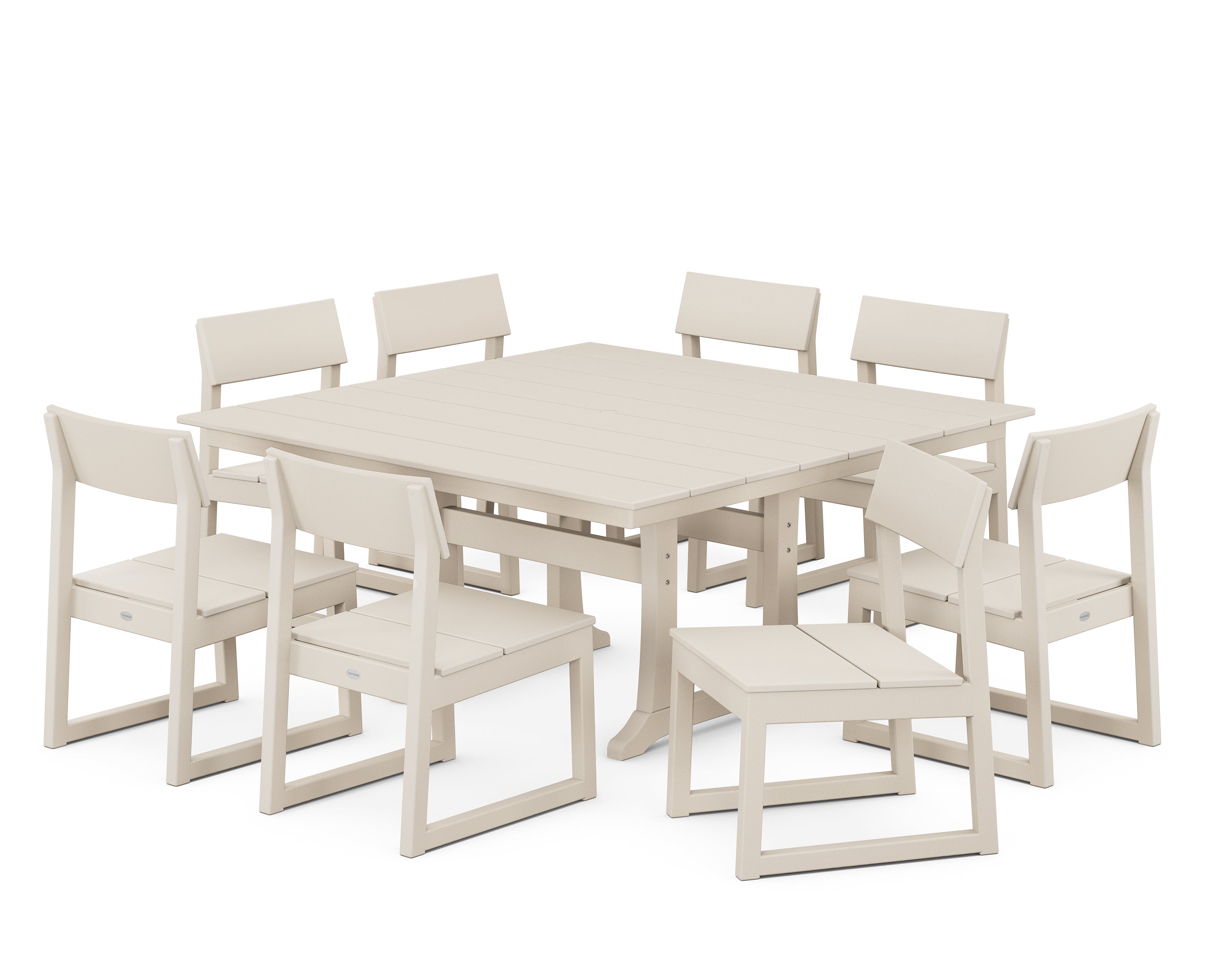 POLYWOOD® EDGE 9-Piece Farmhouse Trestle Dining Set in Sand