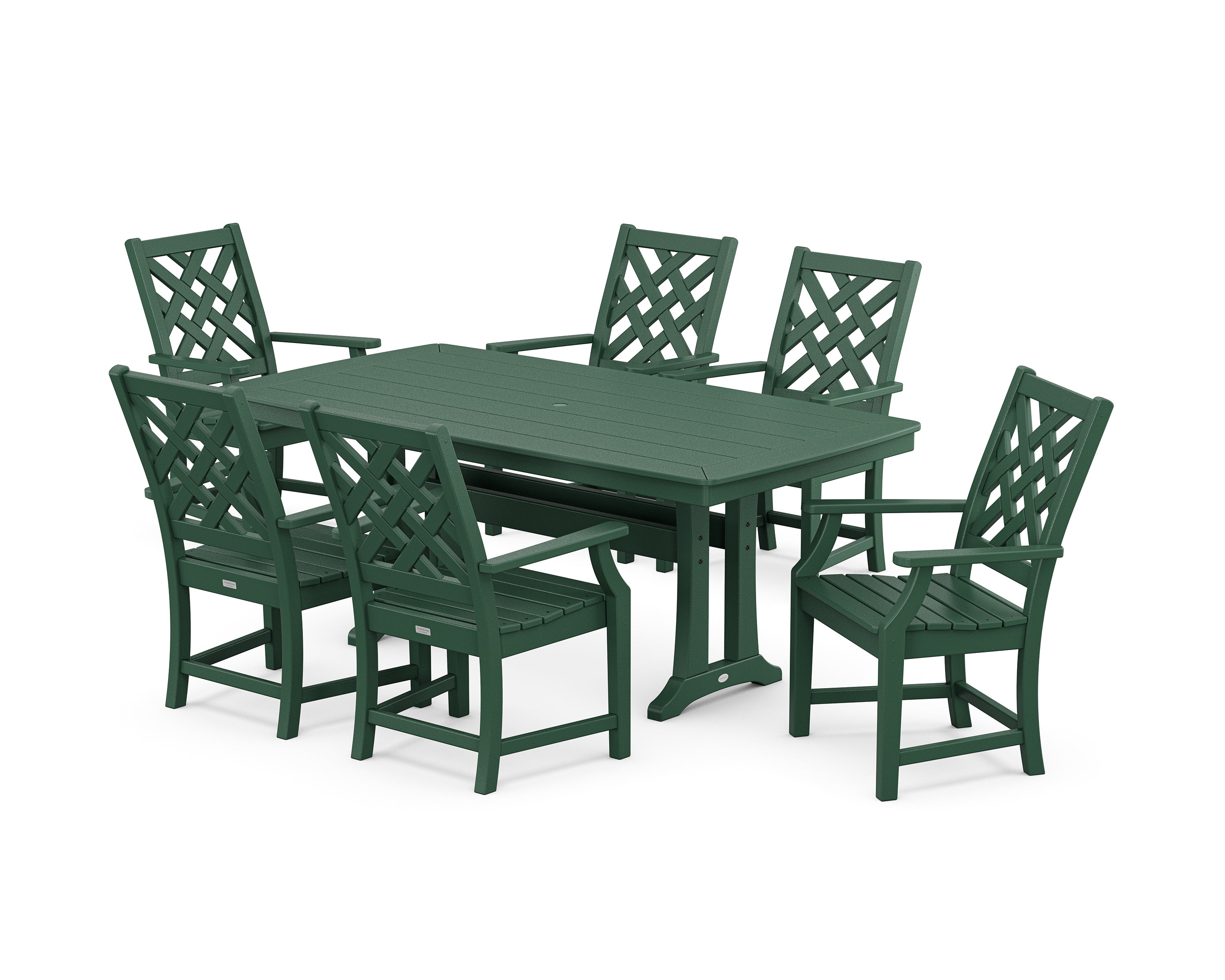 Country Living Wovendale Arm Chair 7-Piece Dining Set with Trestle Legs in Green