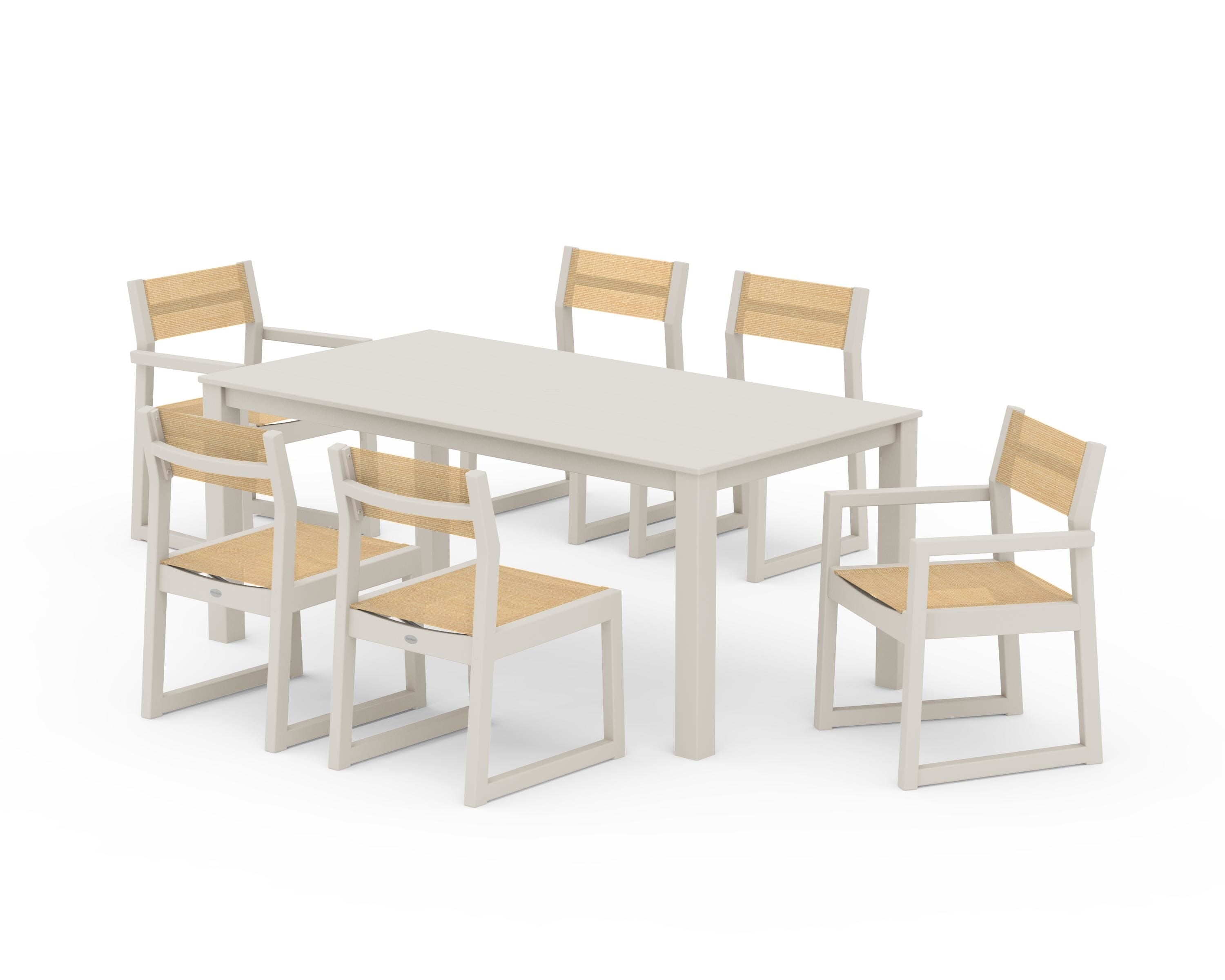 POLYWOOD EDGE Sling 7-Piece Parsons Dining Set in Sand / Dupioni Apricot Sling