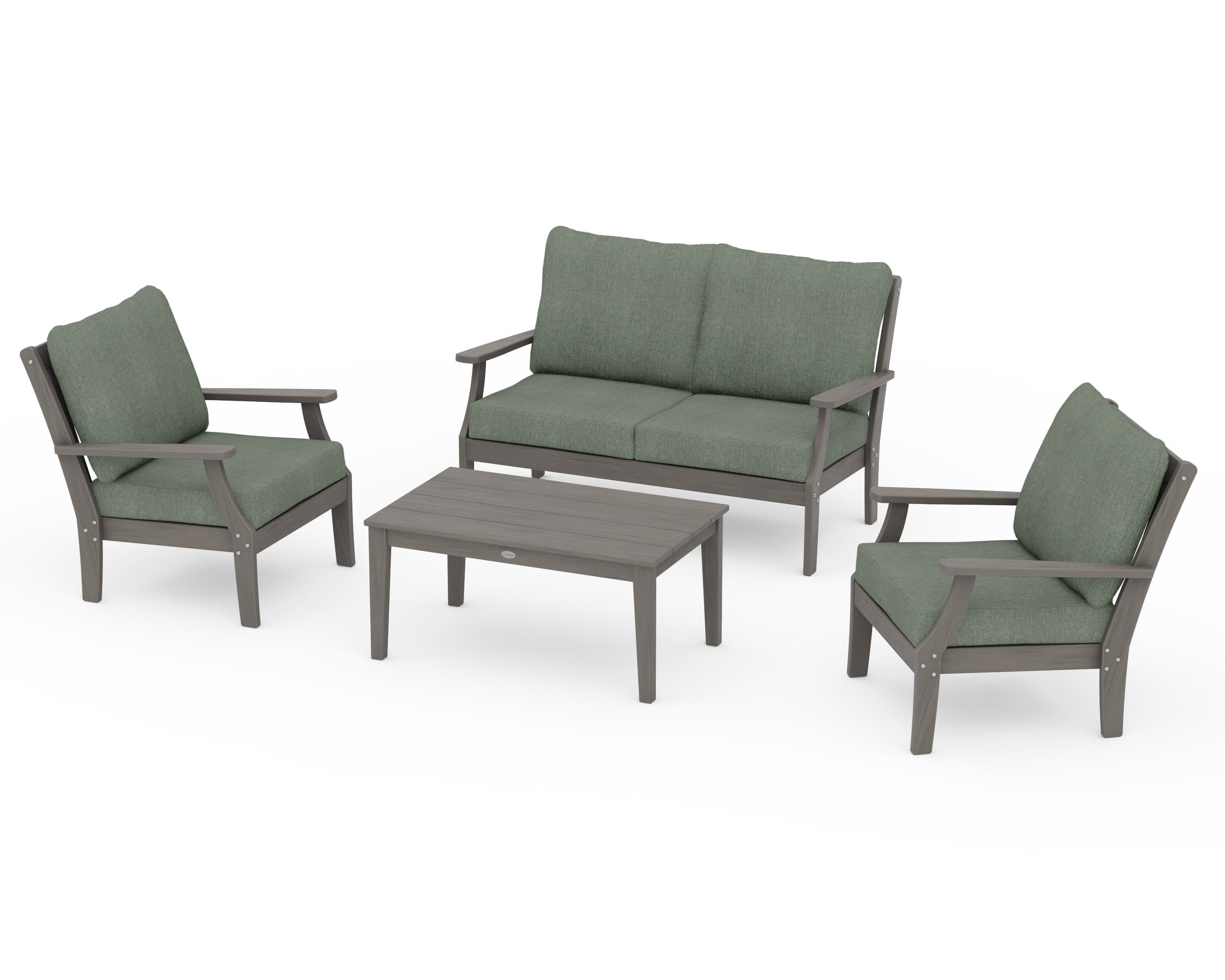 POLYWOOD Braxton 4-Piece Deep Seating Chair Set in Driftwood / Cast Sage