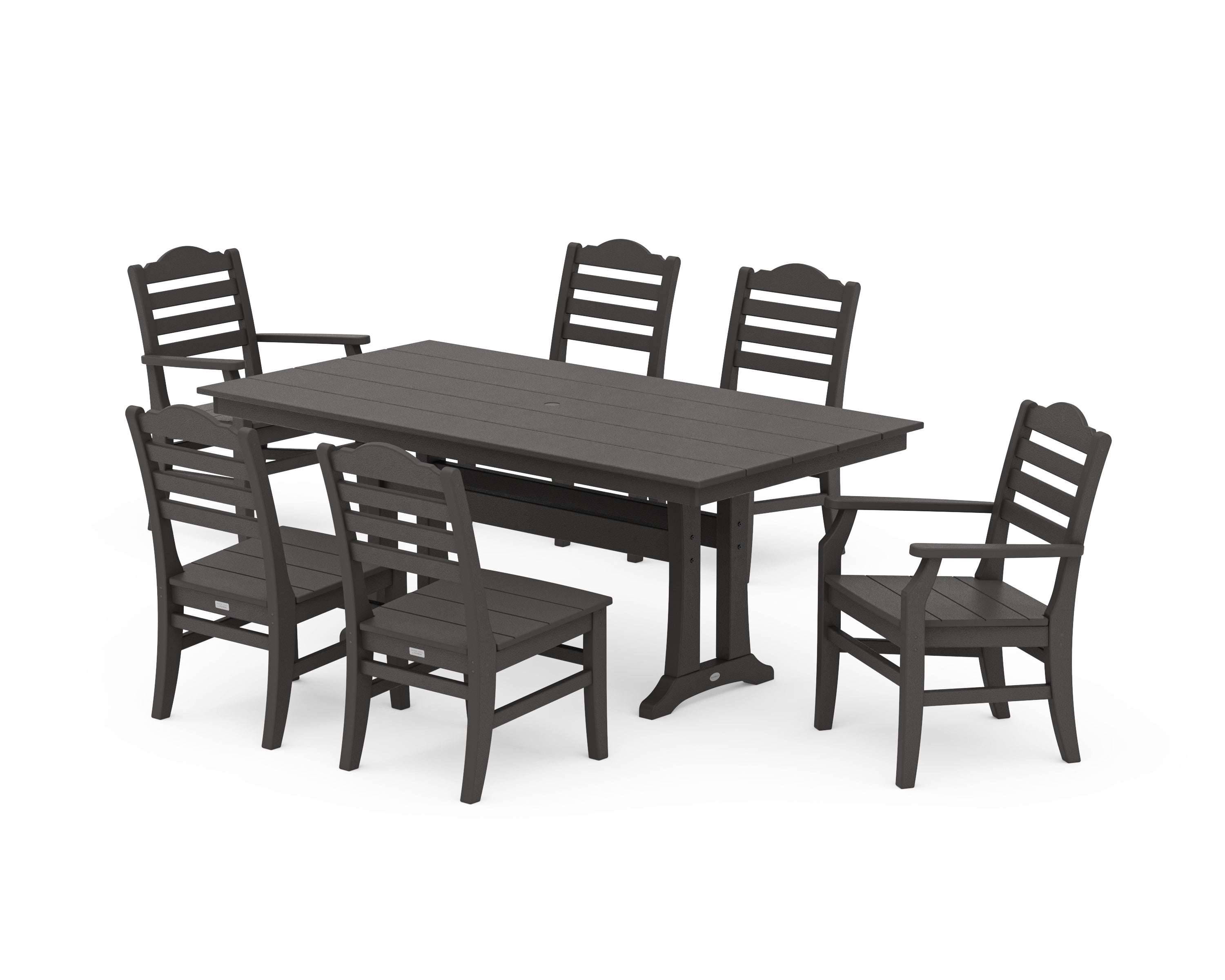 POLYWOOD Savannah 7-Piece Farmhouse Dining Set with Trestle Legs in Vintage Coffee