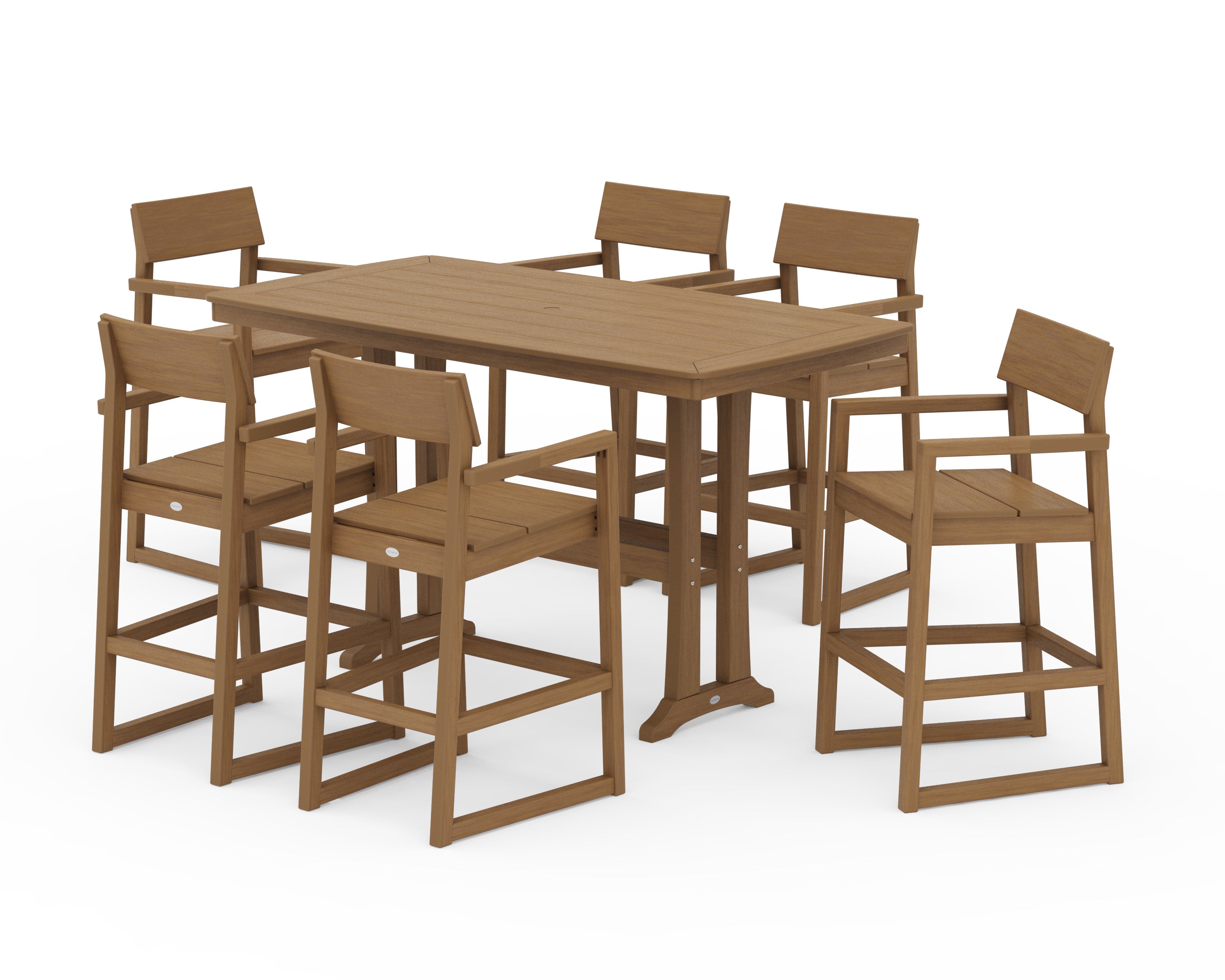 POLYWOOD EDGE Arm Chair 7-Piece Bar Set with Trestle Legs in Natural