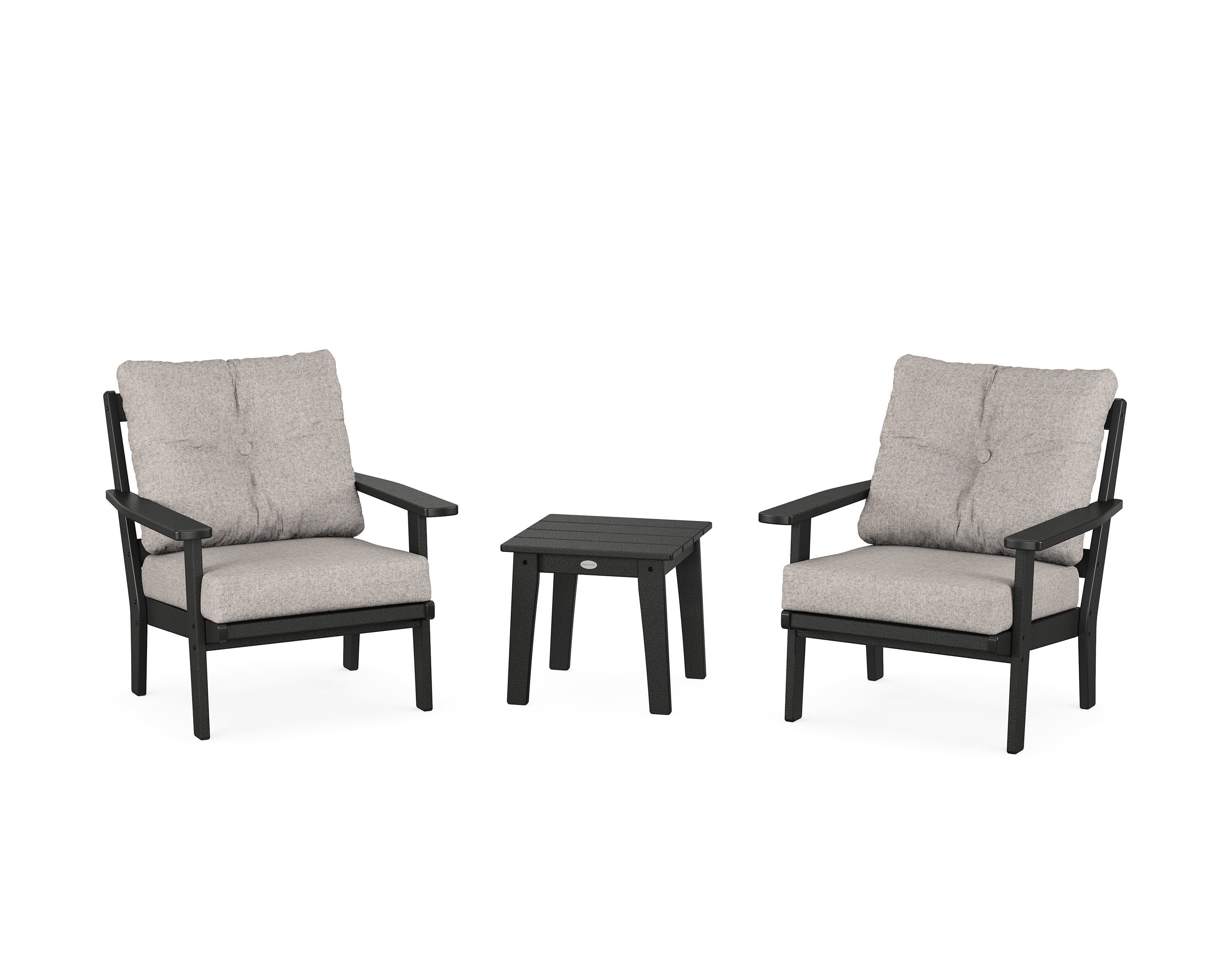 POLYWOOD Prairie 3-Piece Deep Seating Set in Black / Weathered Tweed