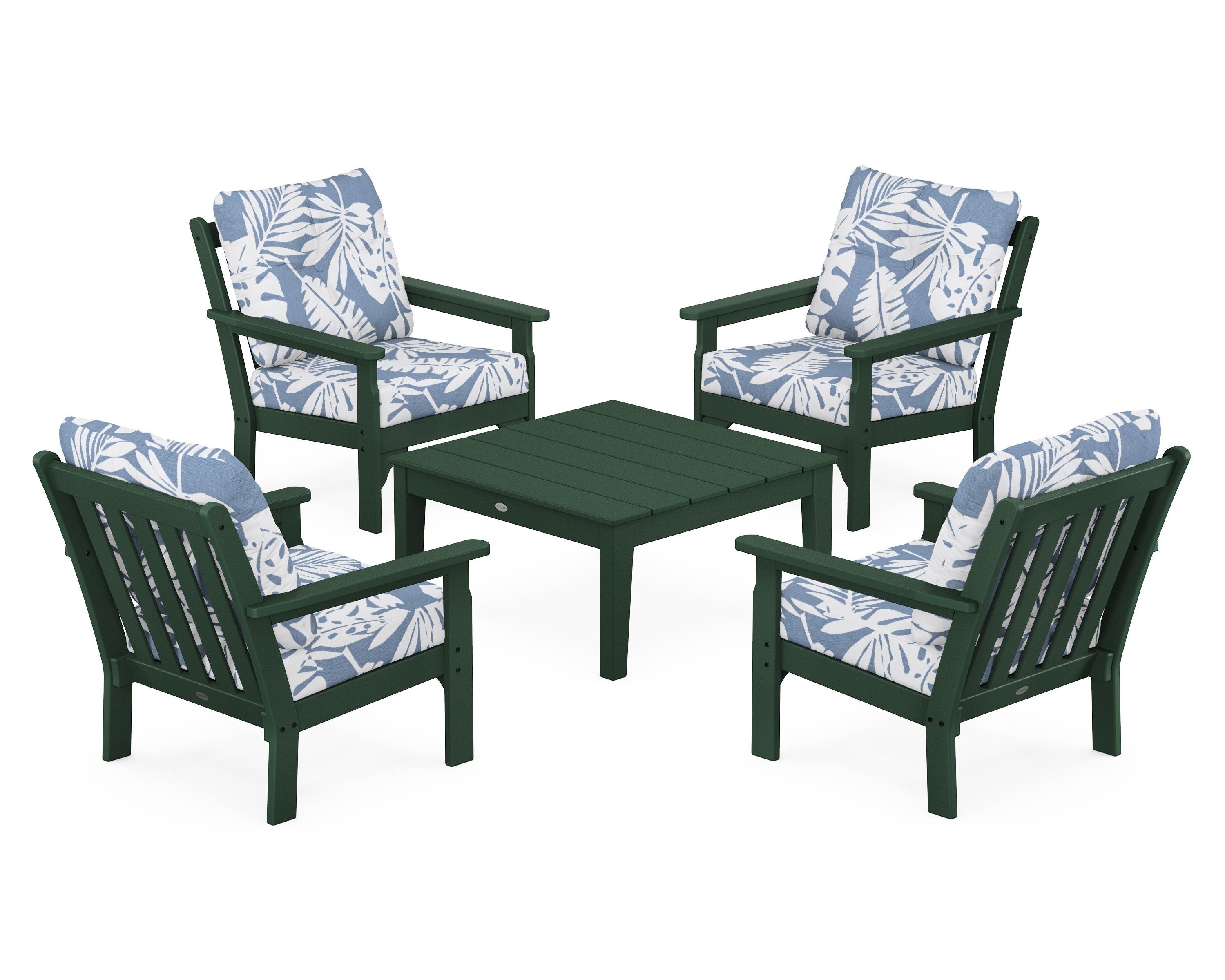 POLYWOOD Vineyard 5-Piece Deep Seating Conversation Set in Green / Leaf Sky Blue
