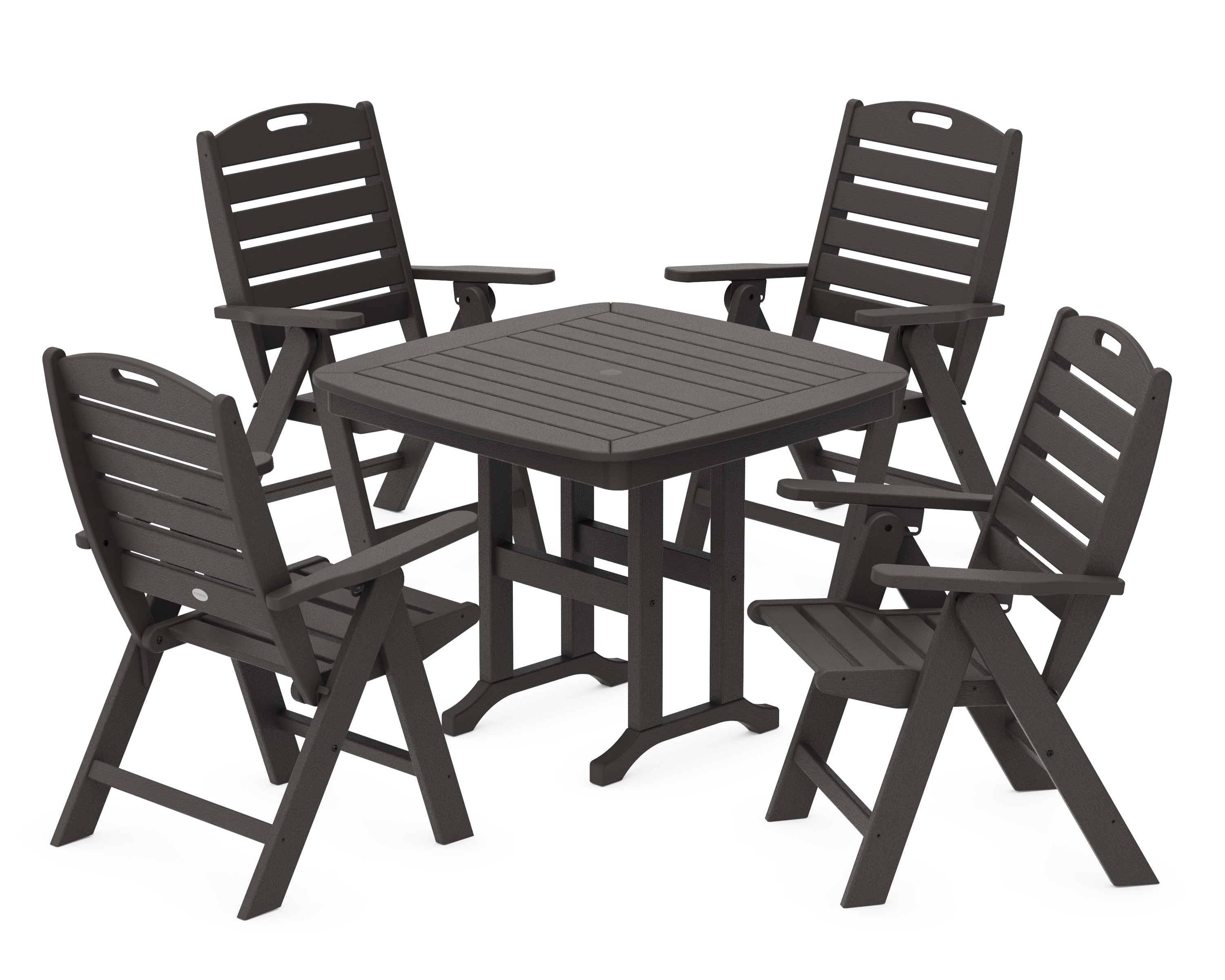 POLYWOOD Nautical Folding Highback Chair 5-Piece Dining Set in Vintage Coffee