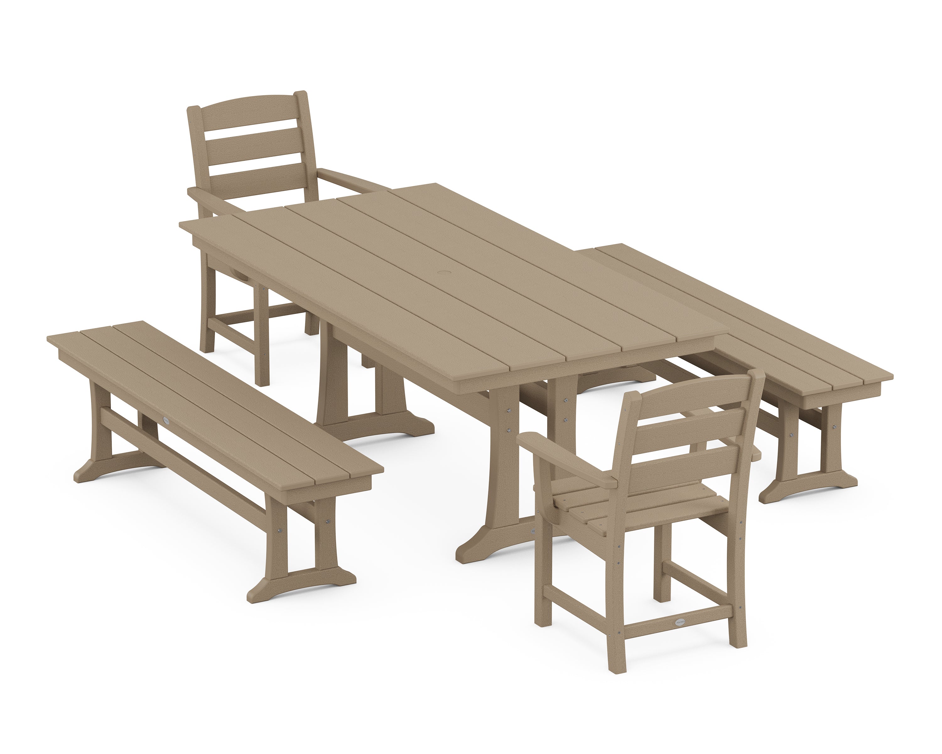 POLYWOOD® Lakeside 5-Piece Farmhouse Dining Set With Trestle Legs in Vintage Sahara