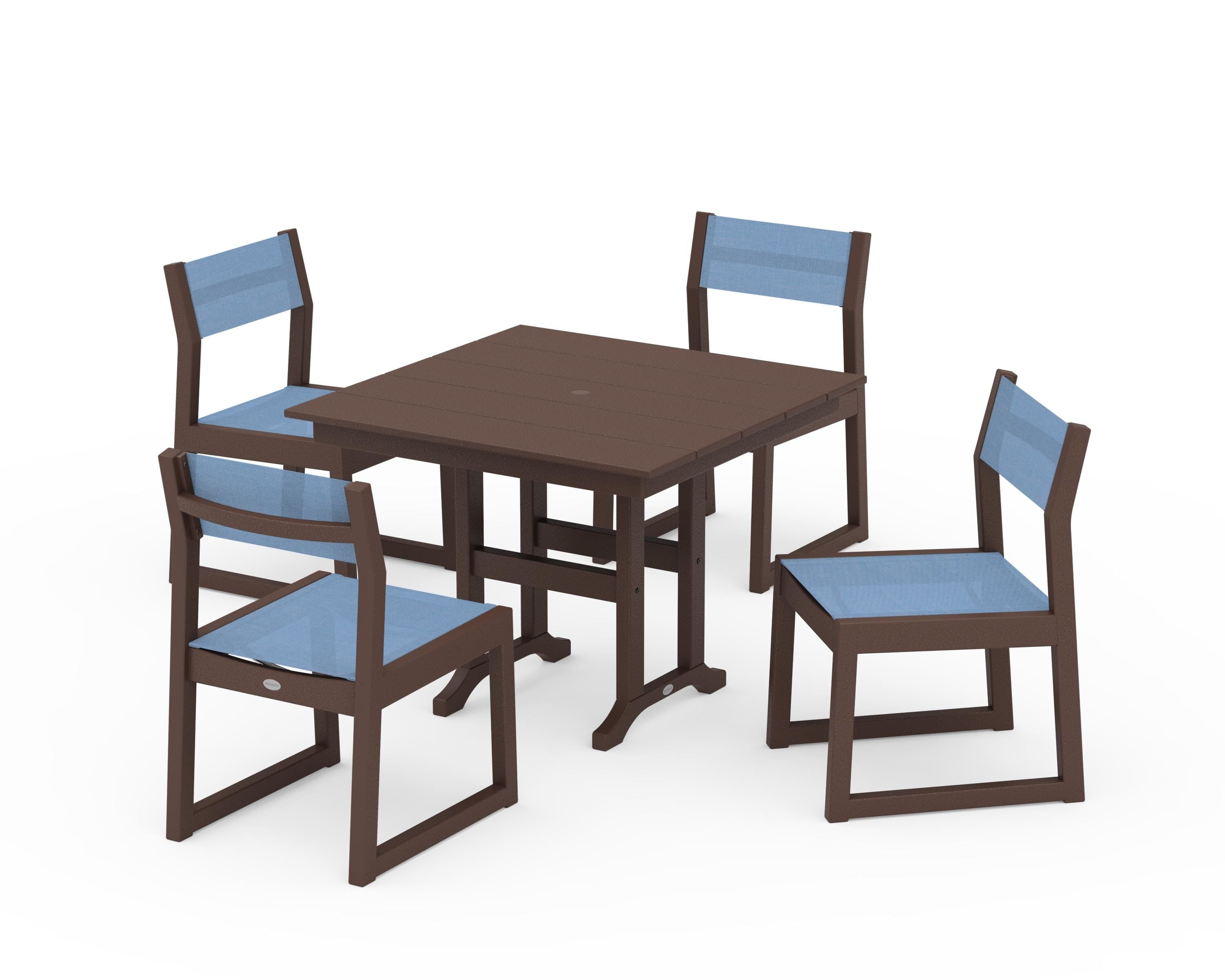 POLYWOOD EDGE Sling Side Chair 5-Piece Farmhouse Dining Set in Mahogany / Poolside Sling