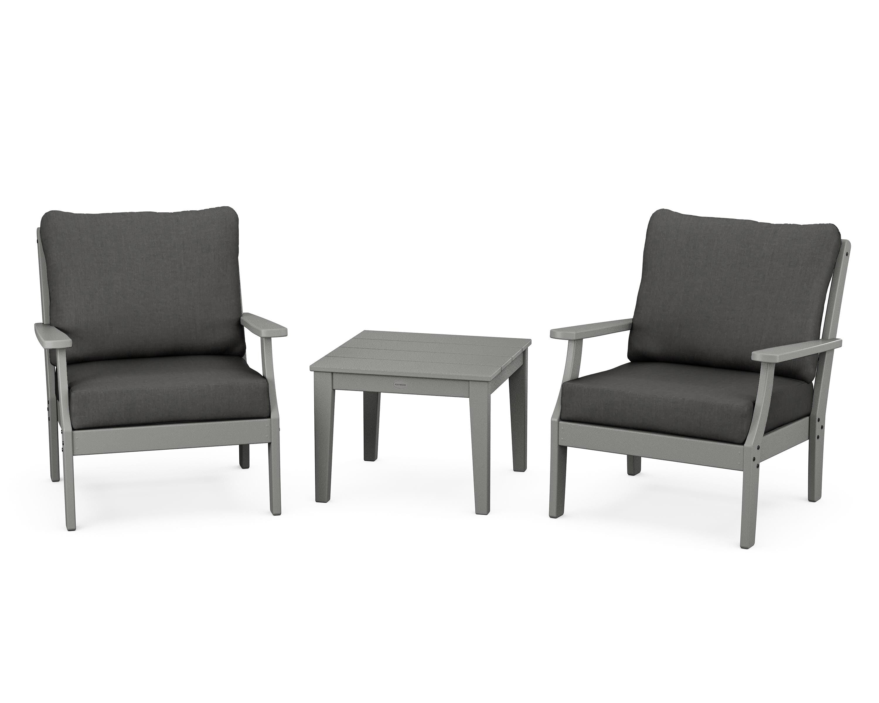 POLYWOOD Braxton 3-Piece Deep Seating Set in Slate Grey / Spectrum Carbon