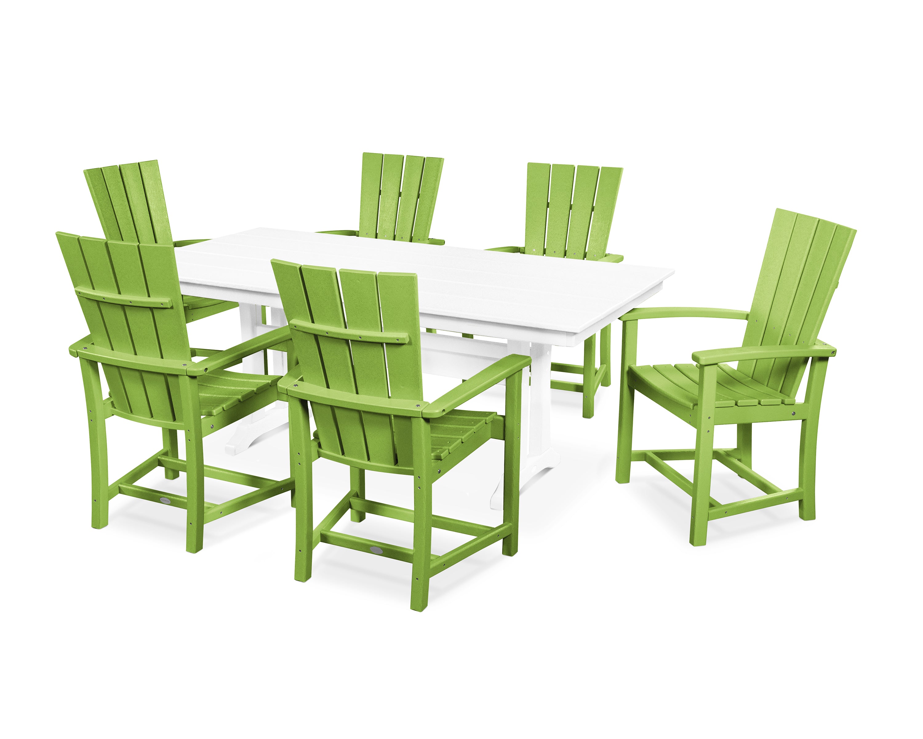 POLYWOOD® Quattro 7-Piece Farmhouse Dining Set with Trestle Legs in Lime / White