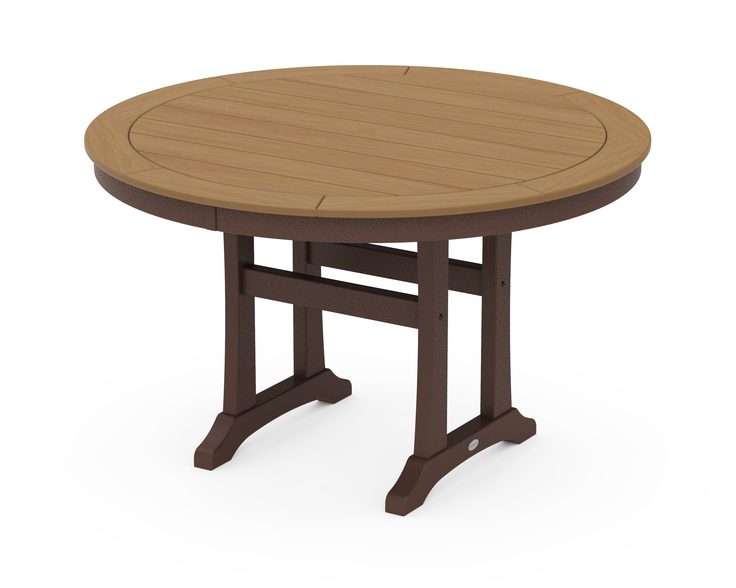 POLYWOOD Nautical Trestle 48" Round Dining Table in Mahogany / Natural