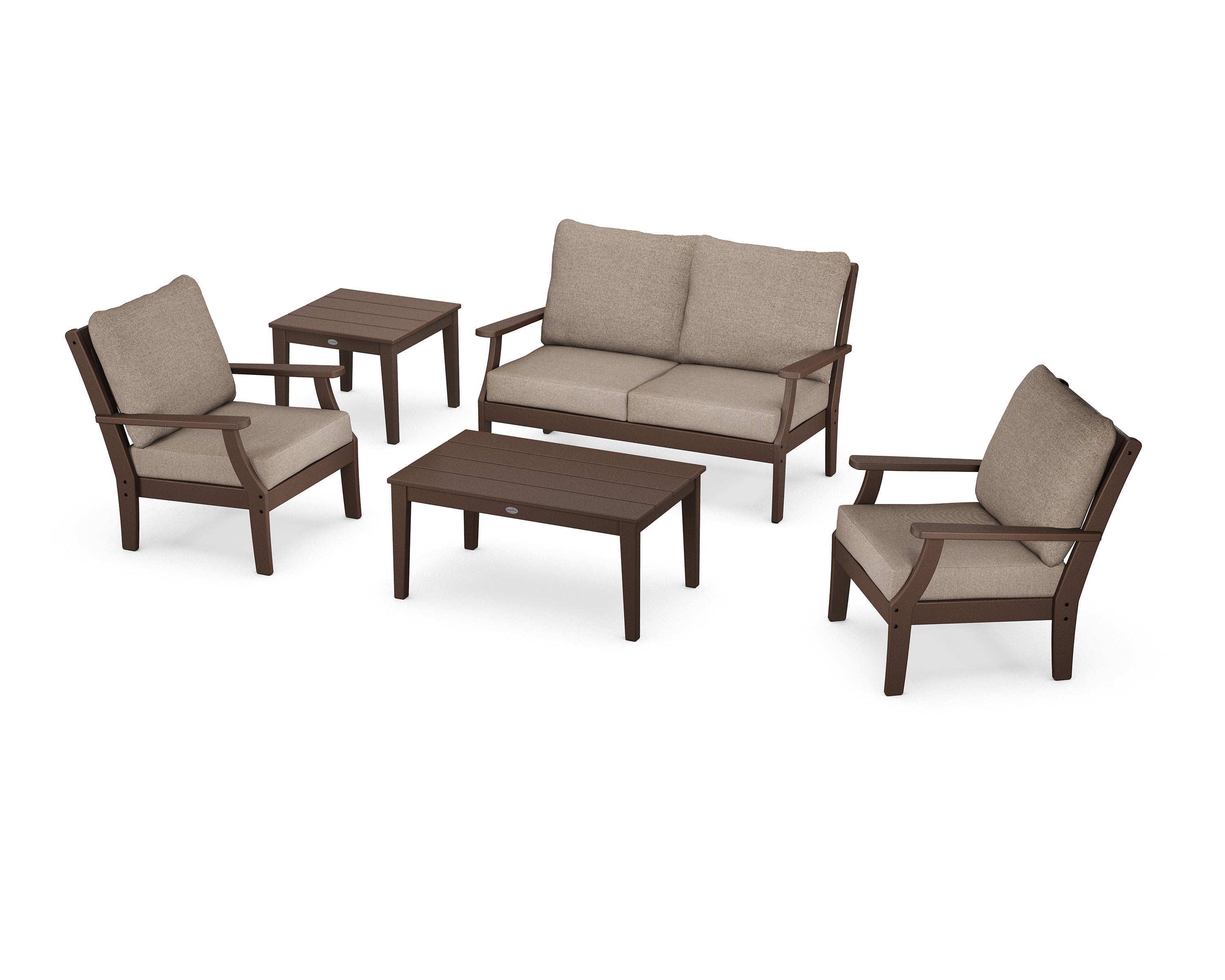 POLYWOOD Braxton 5-Piece Deep Seating Set in Mahogany / Spiced Burlap